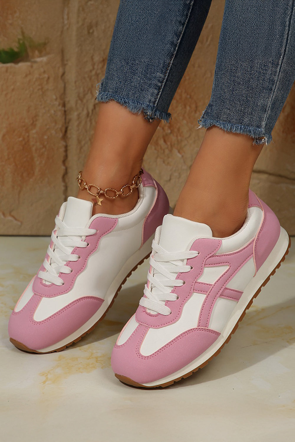 Oatmeal PU Leather Lace Up Round Toe Sneakers Comfort Fit- Preorder now. Ships 9/13
