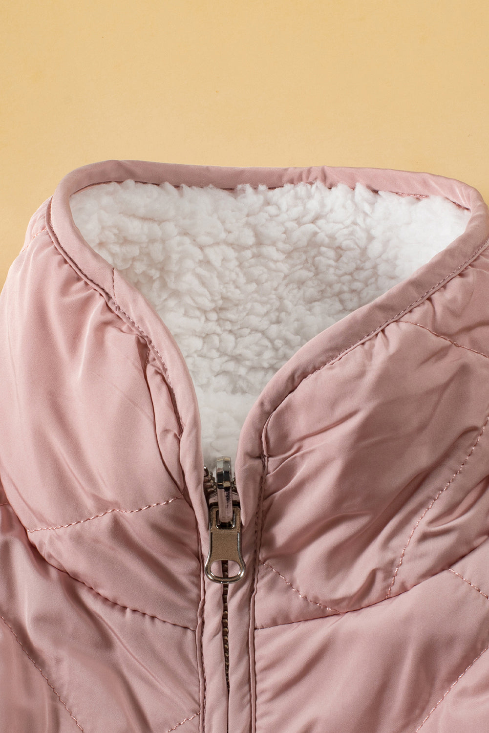 Pink Zip Up Fleece Lined Quilted Vest Coat Warm For Women