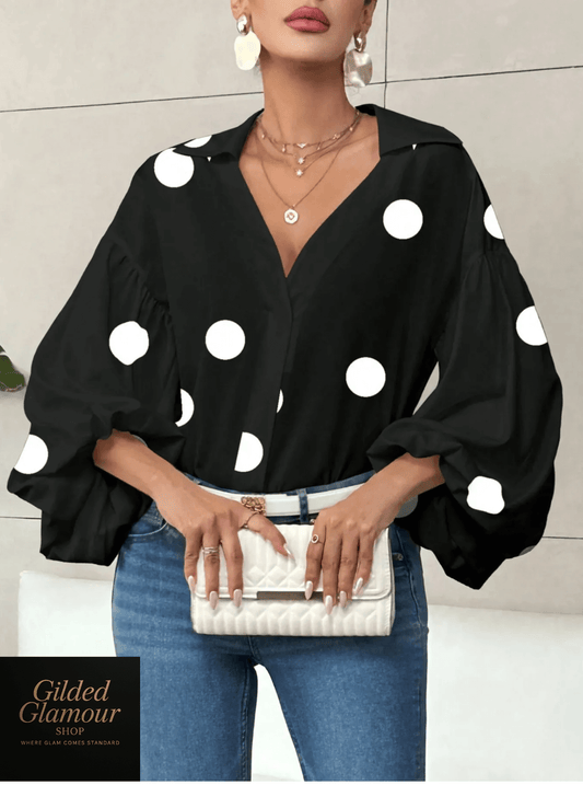 Polka Dot Balloon Sleeve Blouse