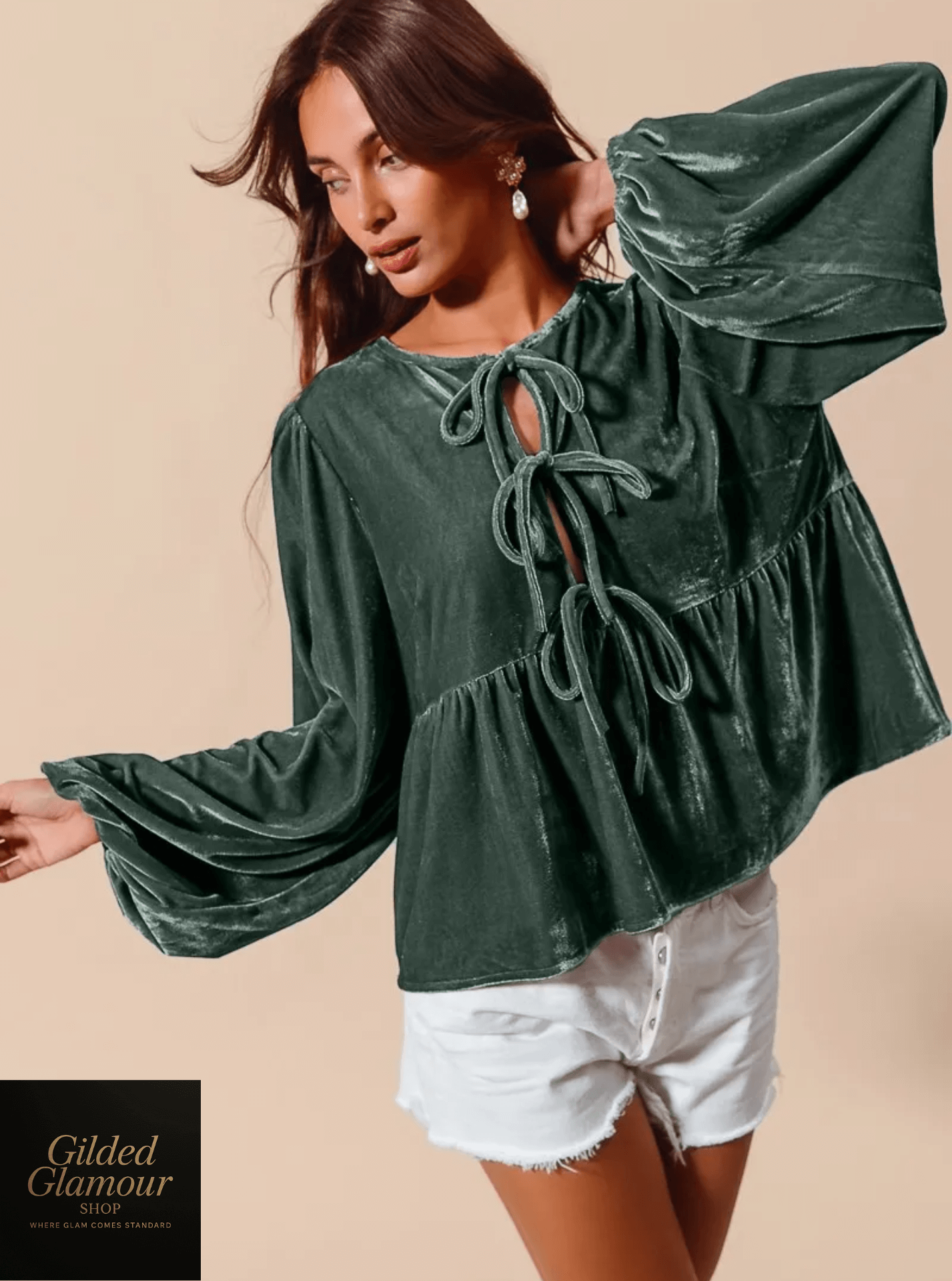 Blusa de terciopelo con lazo delantero SO ME