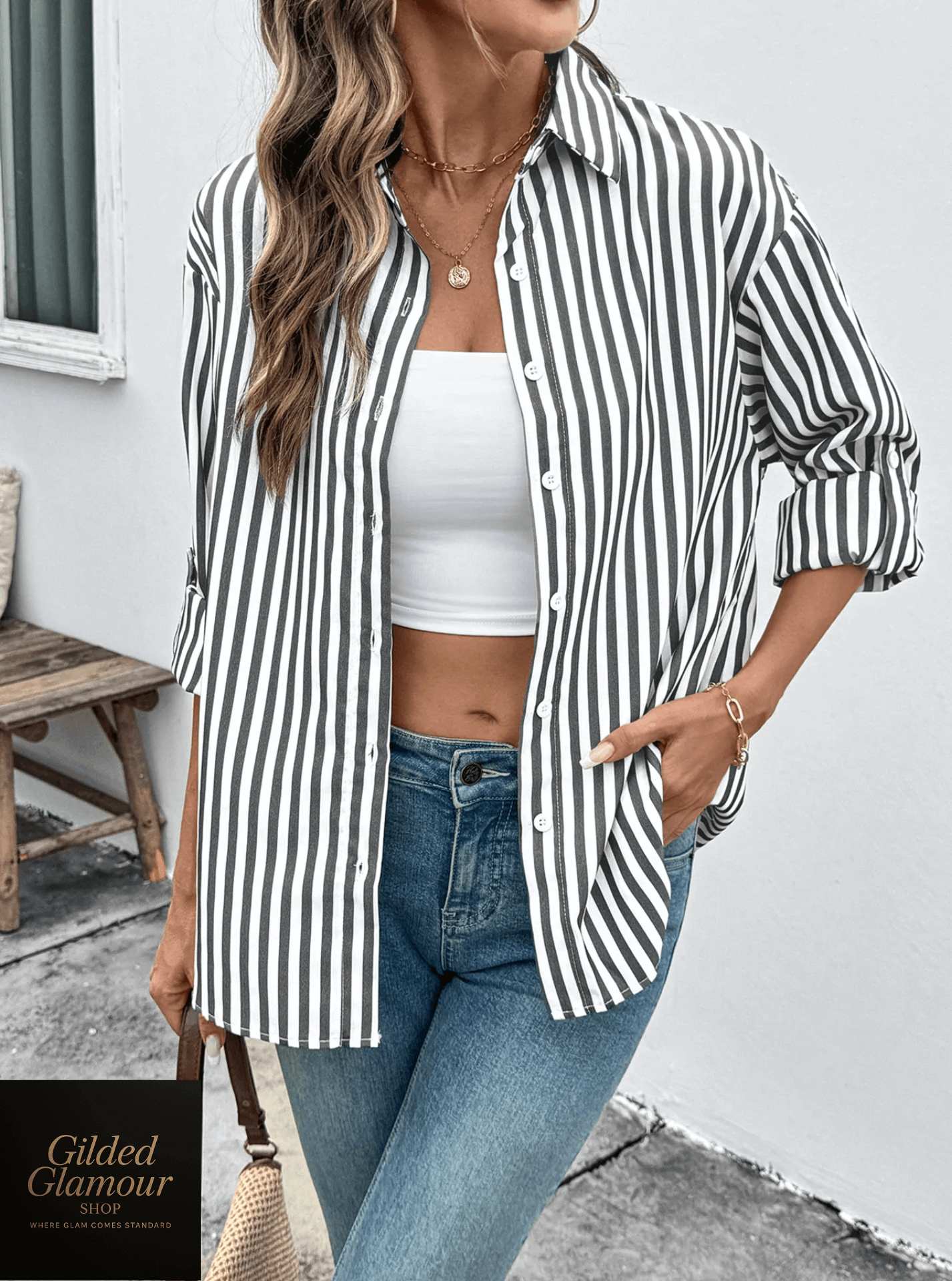 Camisa de botones extragrande a rayas