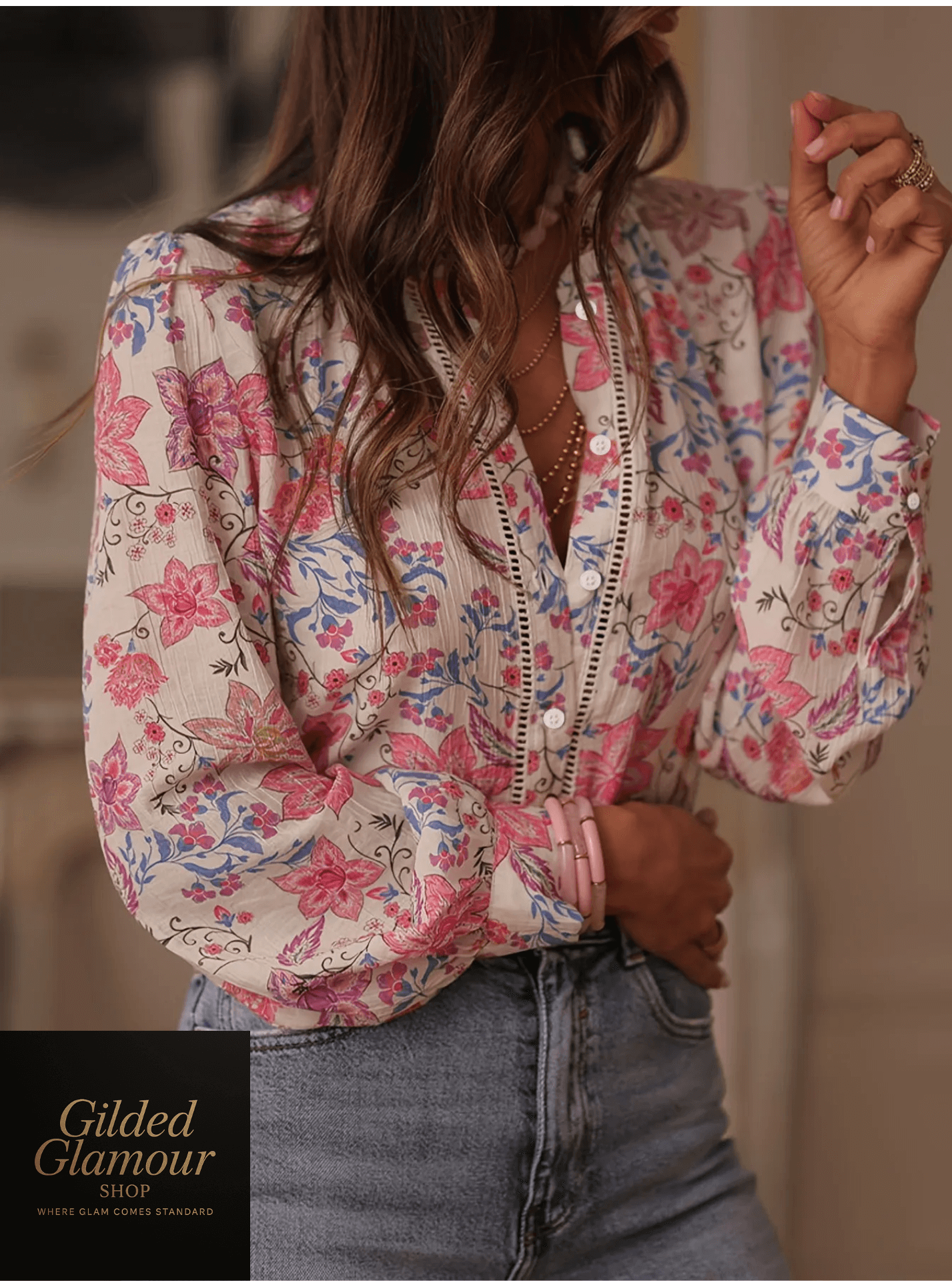 Floral Print Button Up Shirt For Work And Weekend Wear
