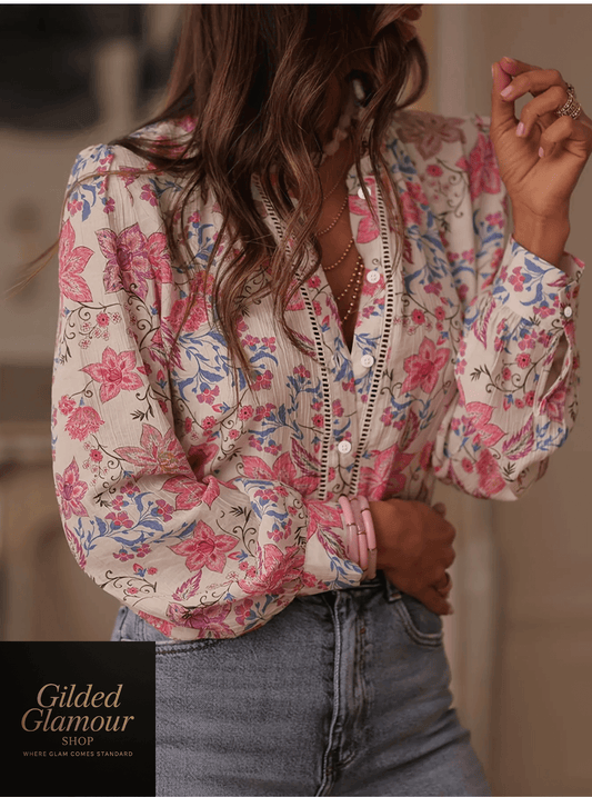 Floral Print Button Up Shirt For Work And Weekend Wear