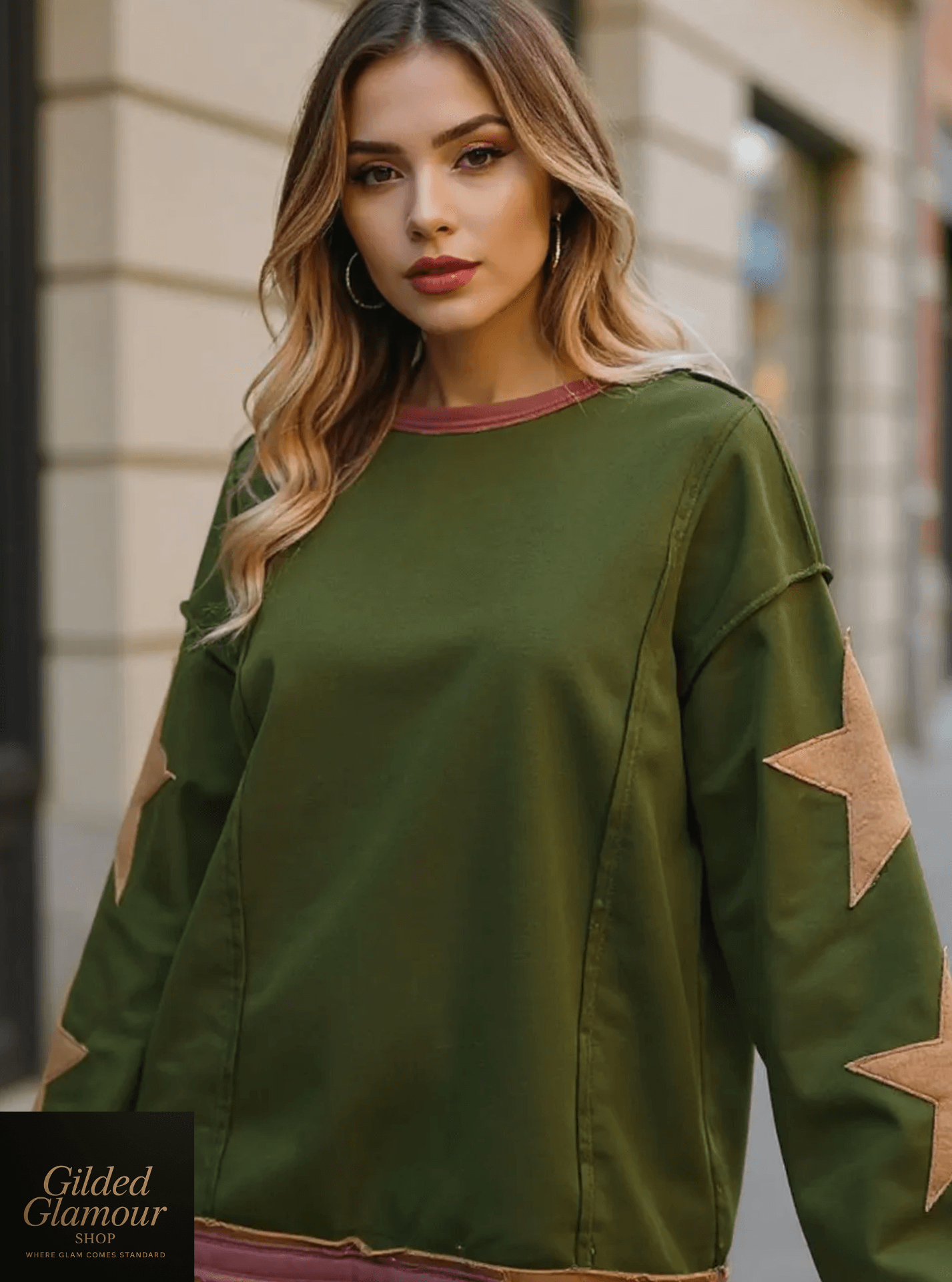 Sudadera acogedora de manga larga con parche de estrella de Double Take