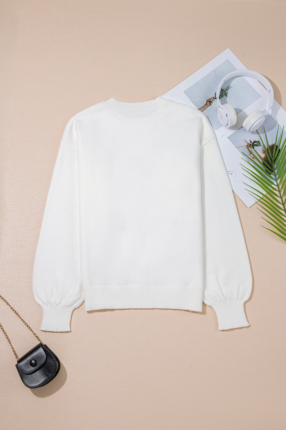 White Tinsel Knit Sweater With Horseshoe Star Pattern
