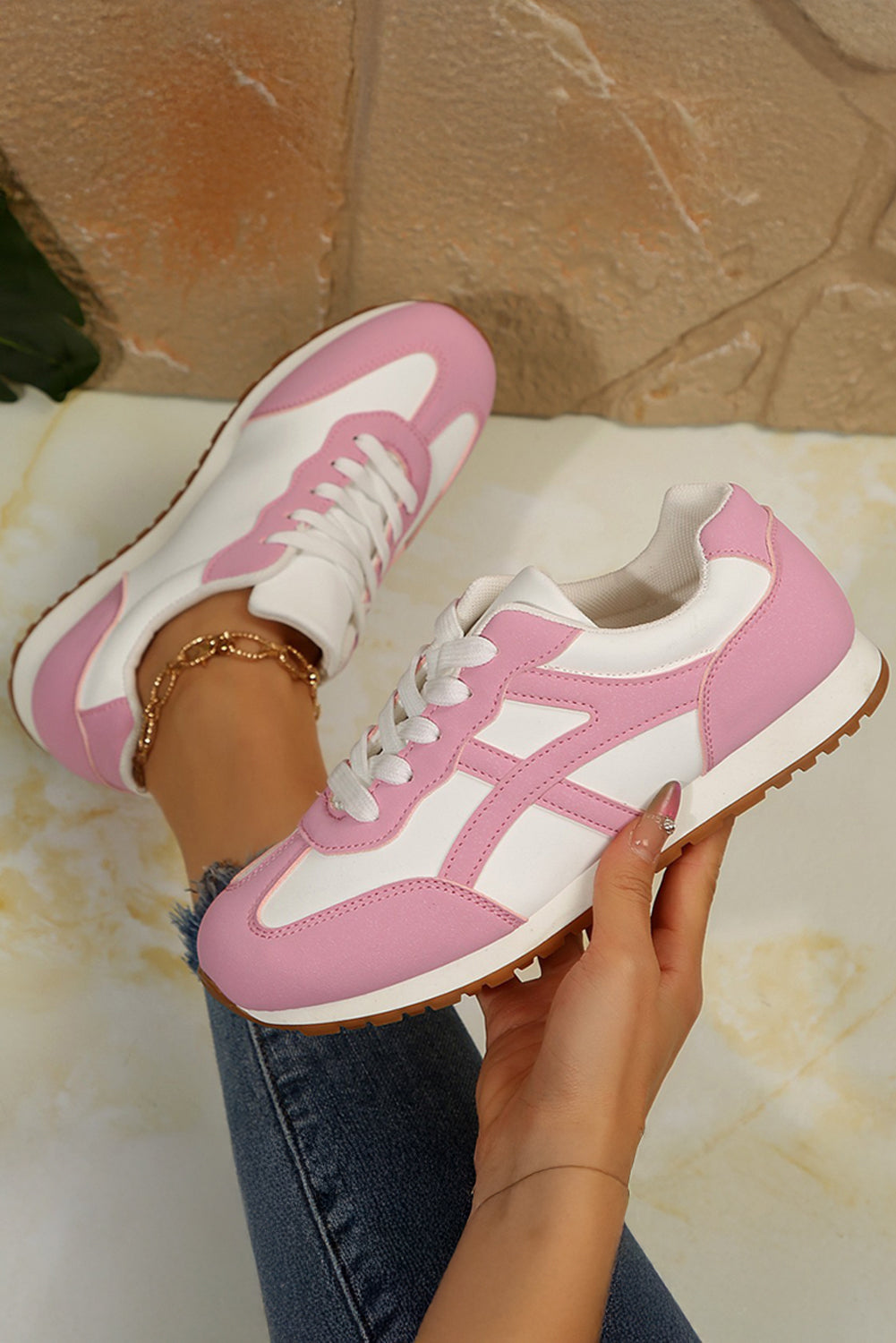 Oatmeal PU Leather Lace Up Round Toe Sneakers Comfort Fit- Preorder now. Ships 9/13