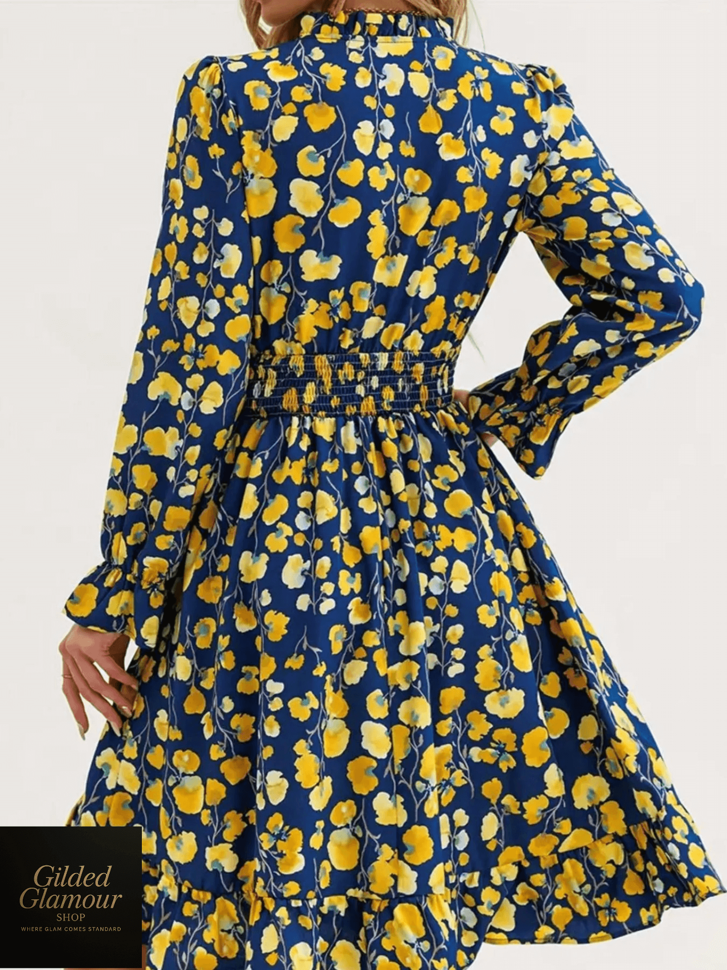 Vestido elegante con estampado floral, mangas con volantes y dobladillo con volantes