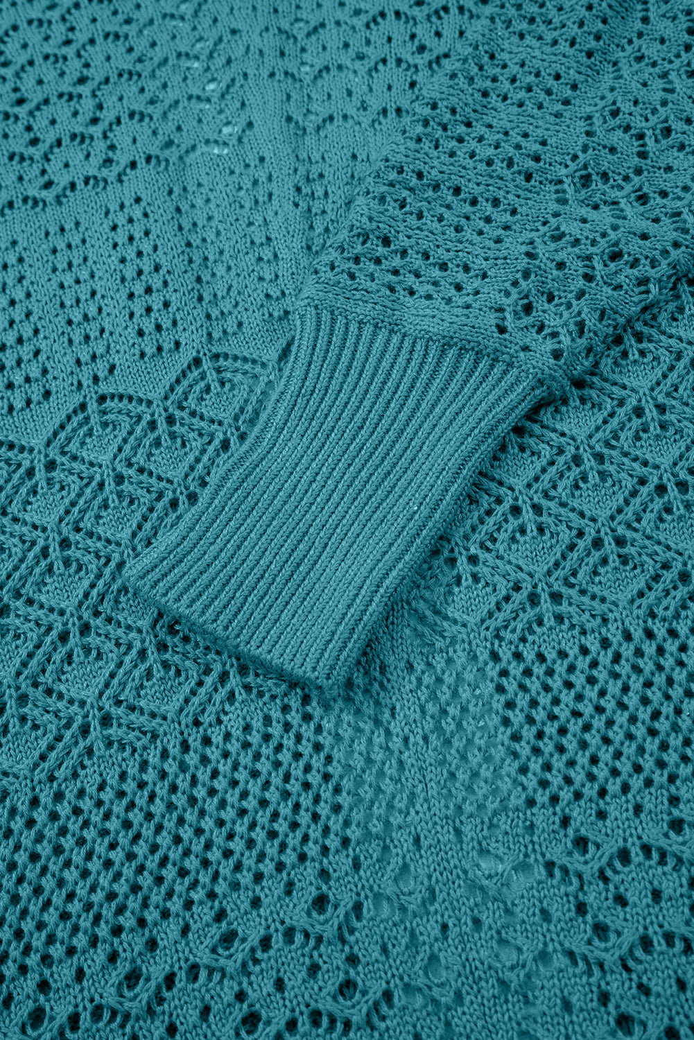 Jet Stream Mix Pattern Hollow Knit Open Front Cardigan