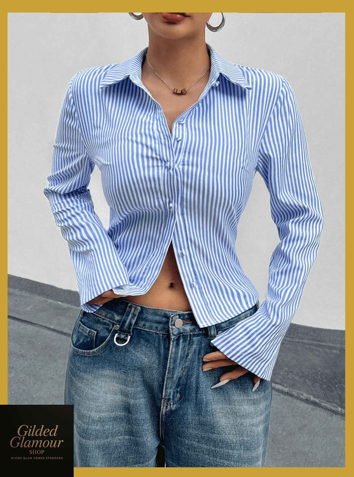 Striped Button Up Long Sleeve Shirt