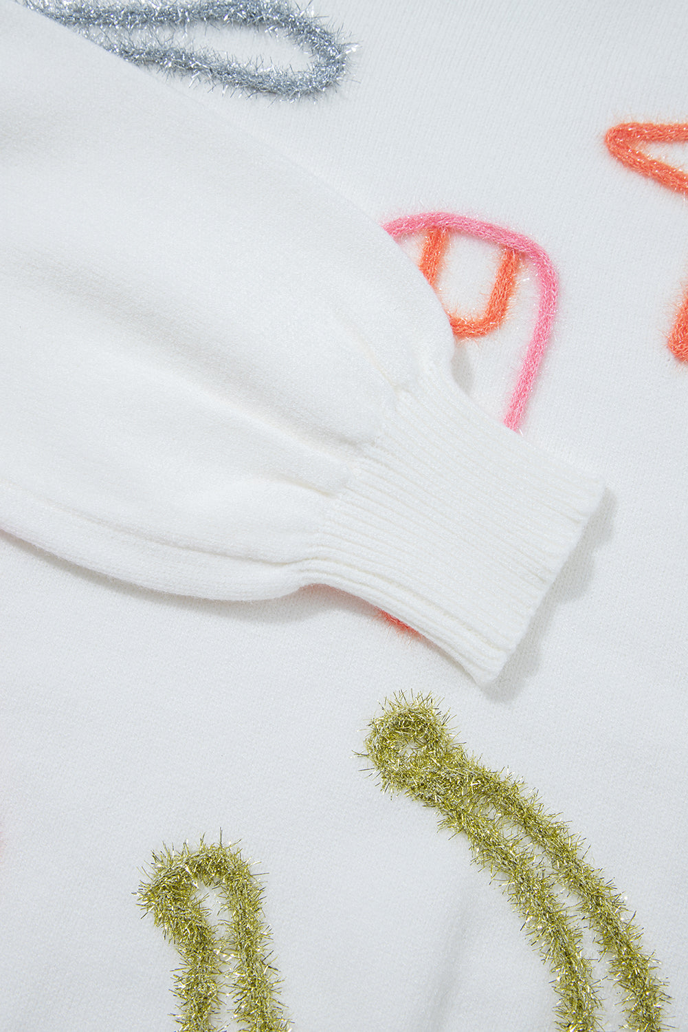 White Tinsel Knit Sweater With Horseshoe Star Pattern