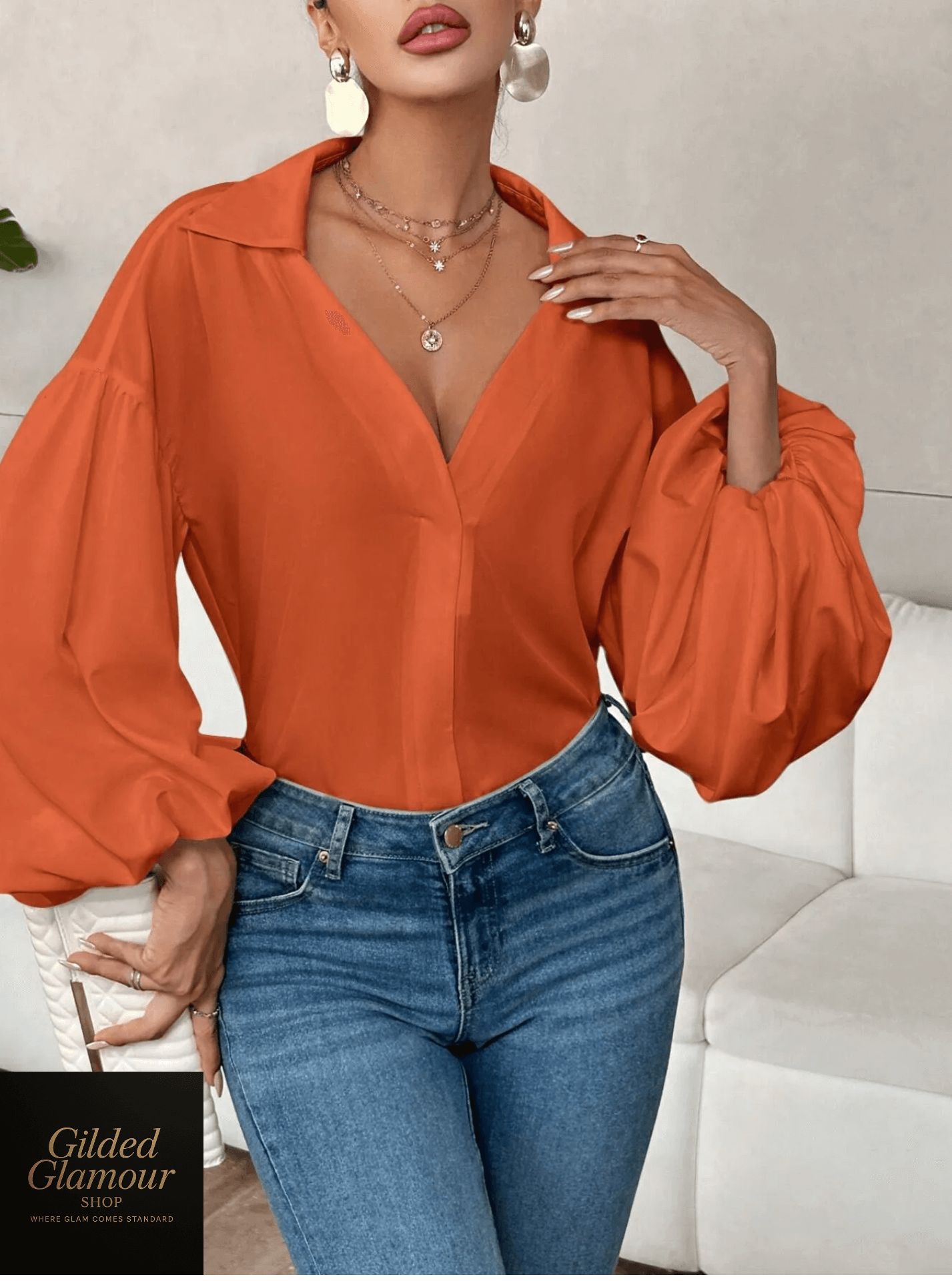 Polka Dot Balloon Sleeve Blouse