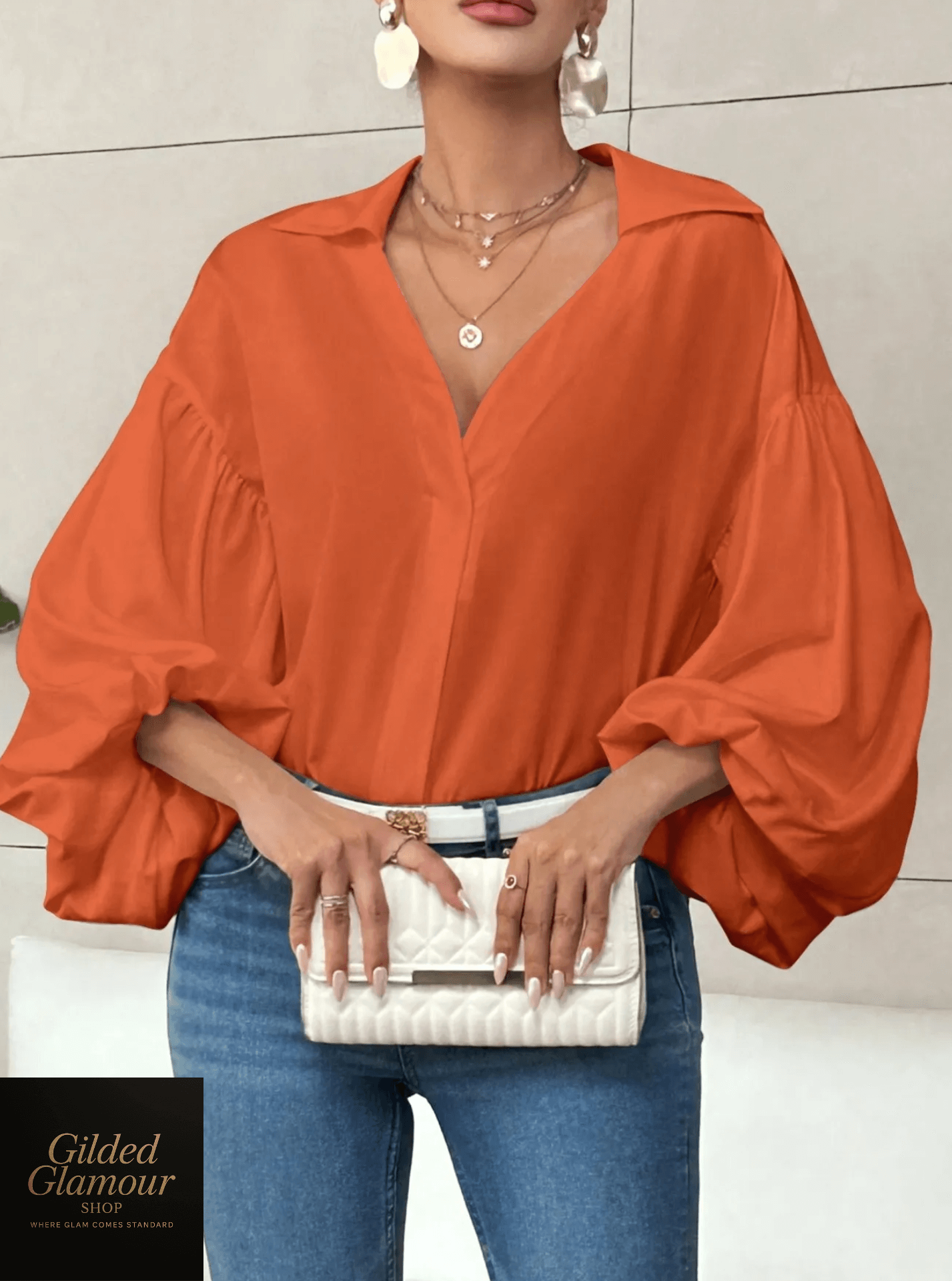 Polka Dot Balloon Sleeve Blouse