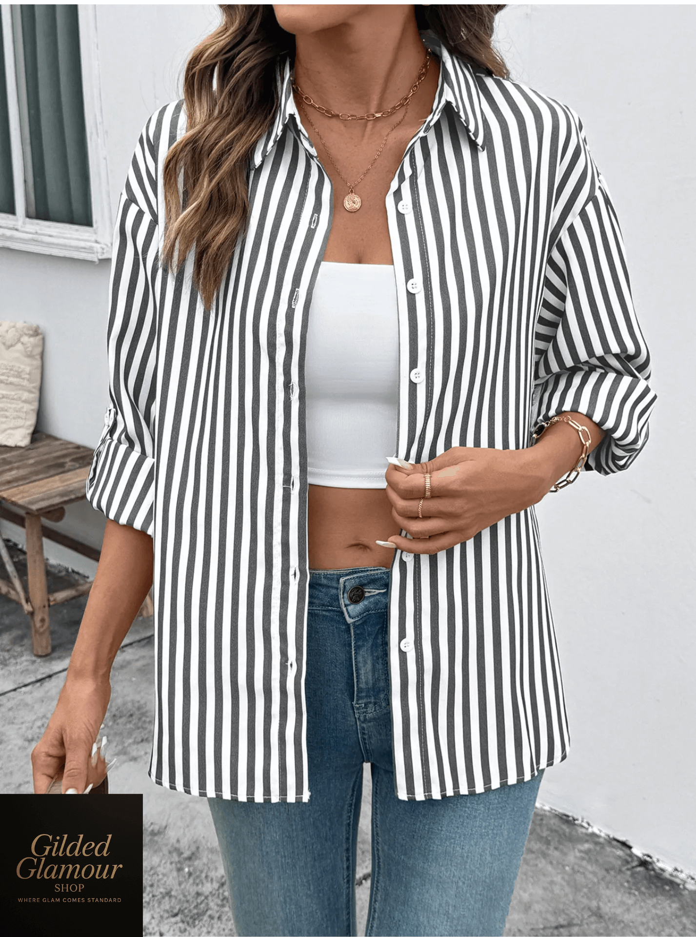 Camisa de botones extragrande a rayas