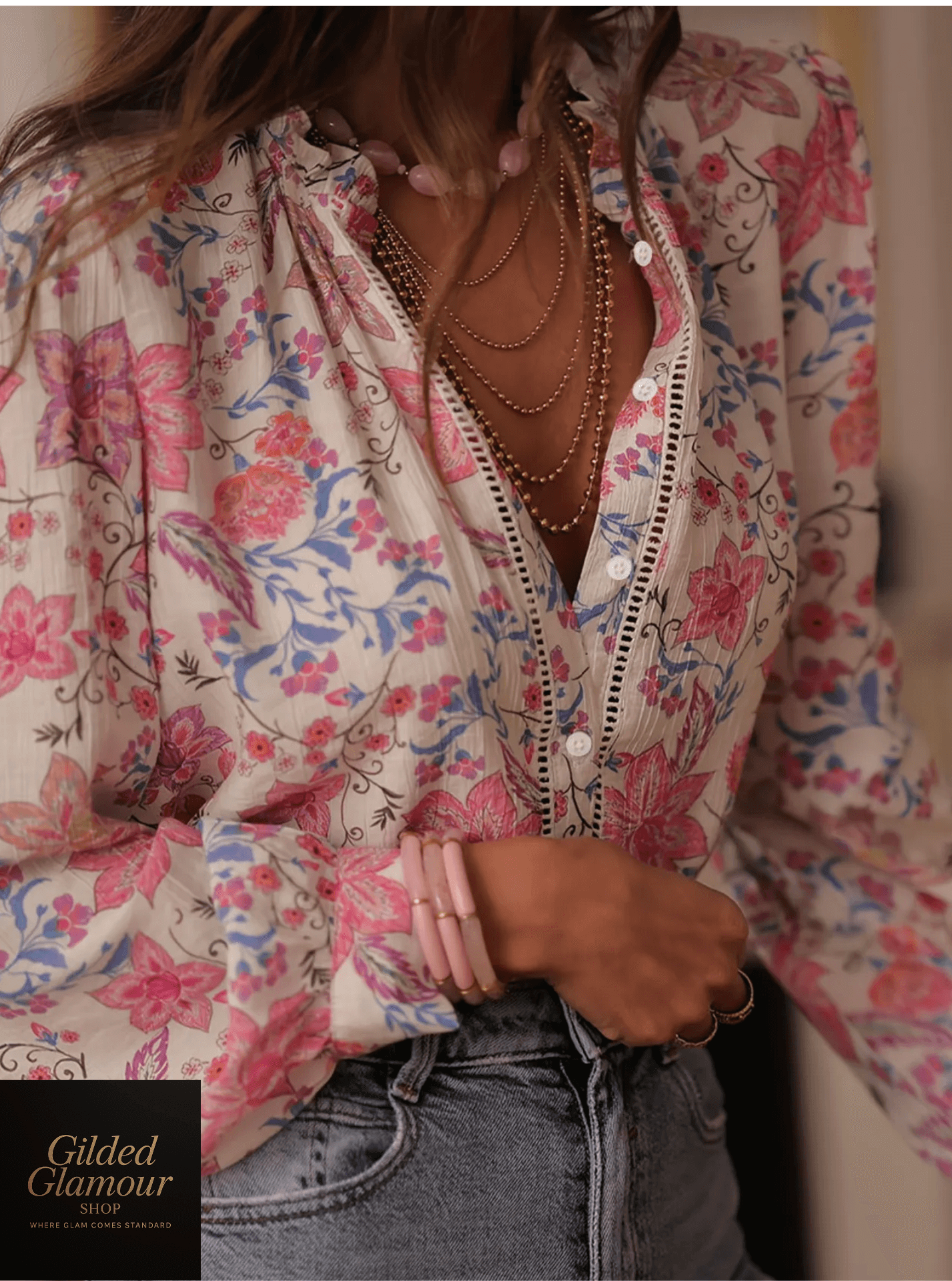 Floral Print Button Up Shirt For Work And Weekend Wear