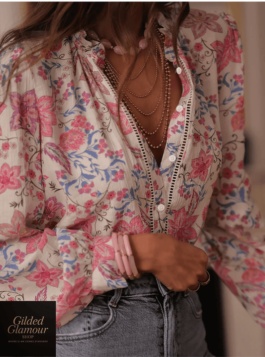 Floral Print Button Up Shirt For Work And Weekend Wear