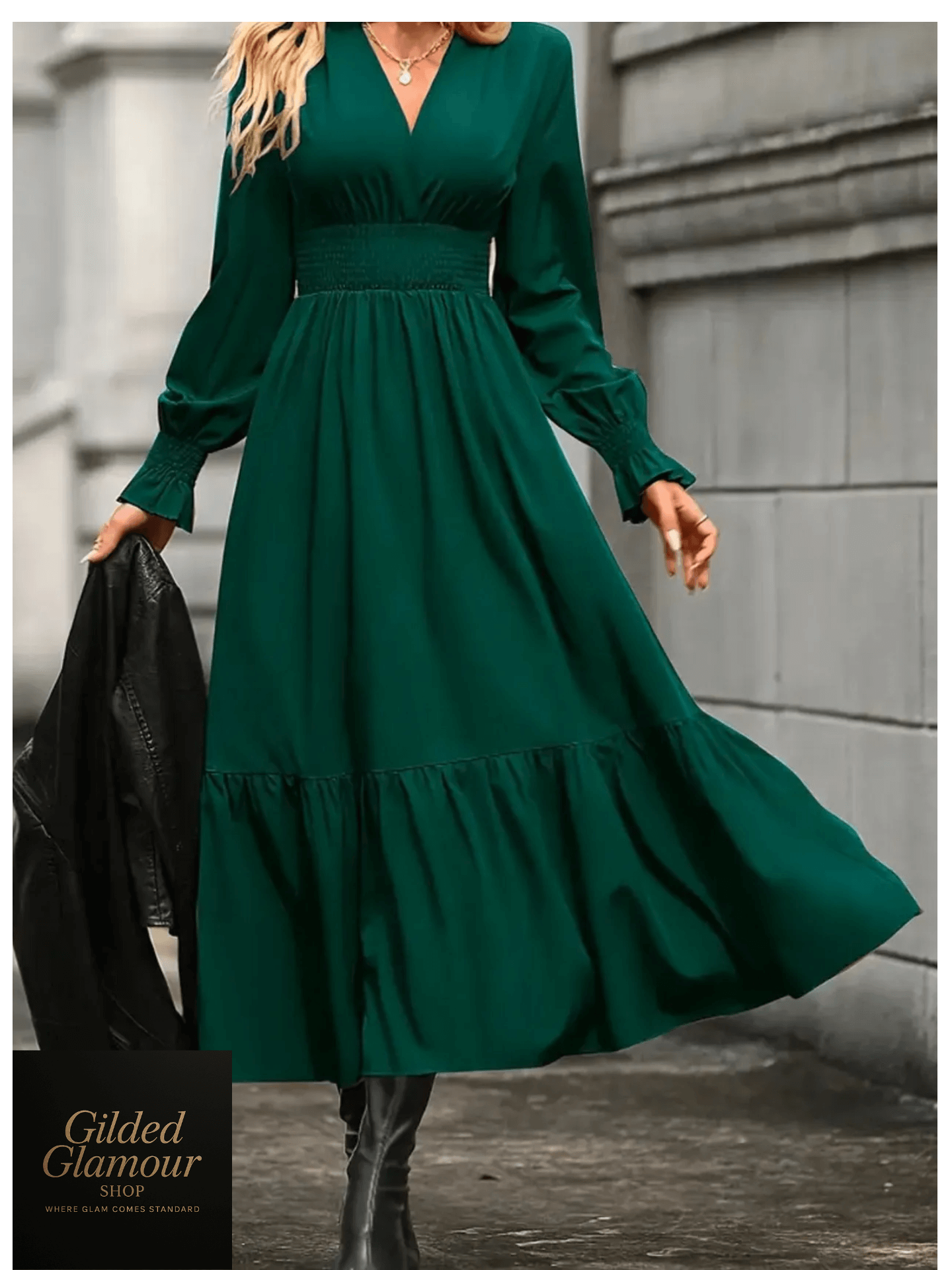 Vestido escalonado de manga larga con muescas