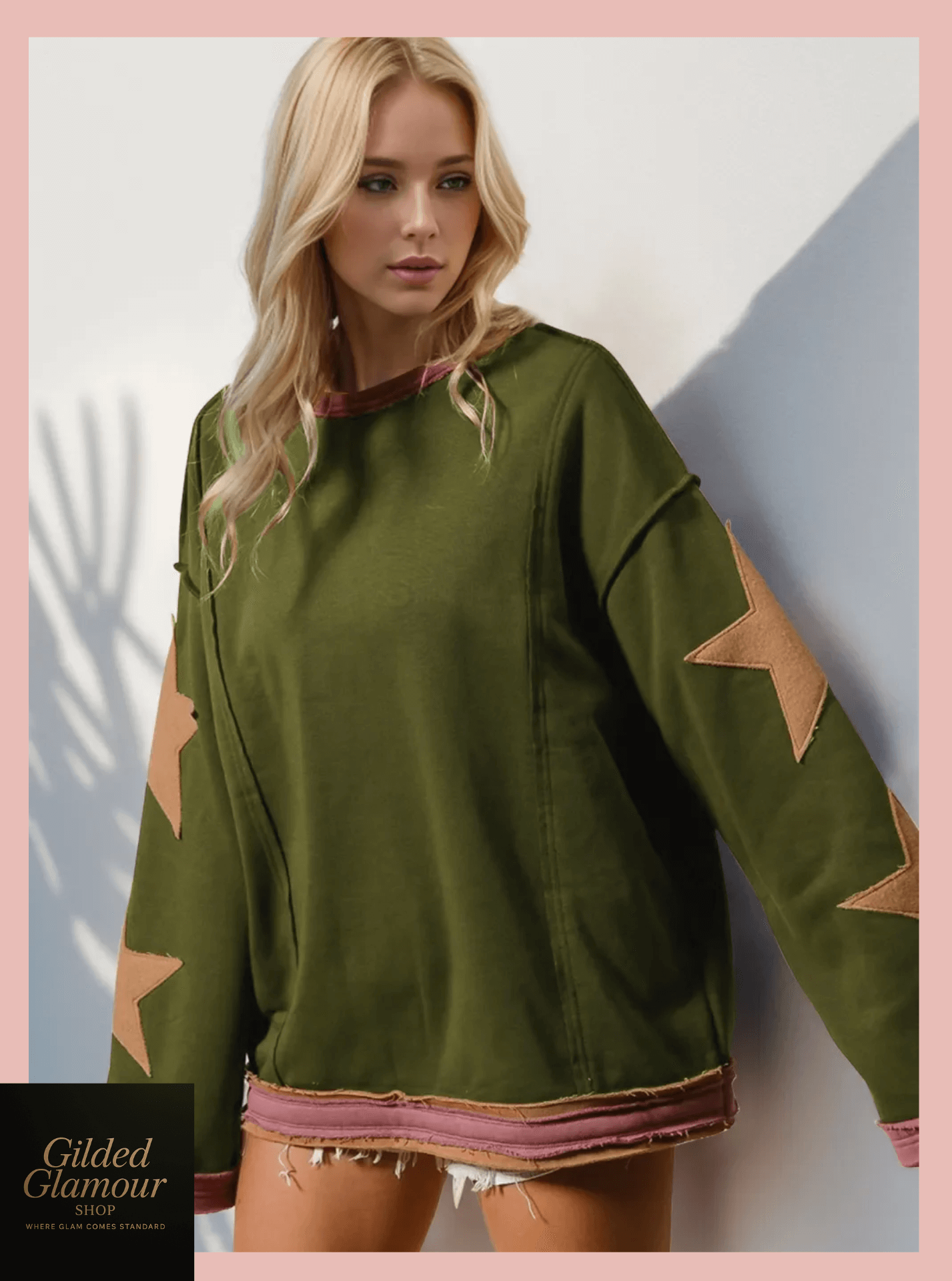 Sudadera acogedora de manga larga con parche de estrella de Double Take