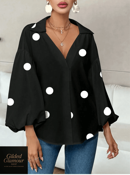 Polka Dot Balloon Sleeve Blouse