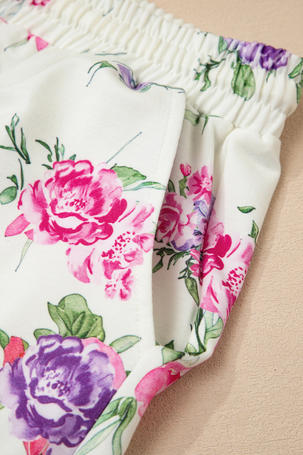 Apricot Floral Print Pullover Drawstring Lounge Pants Set