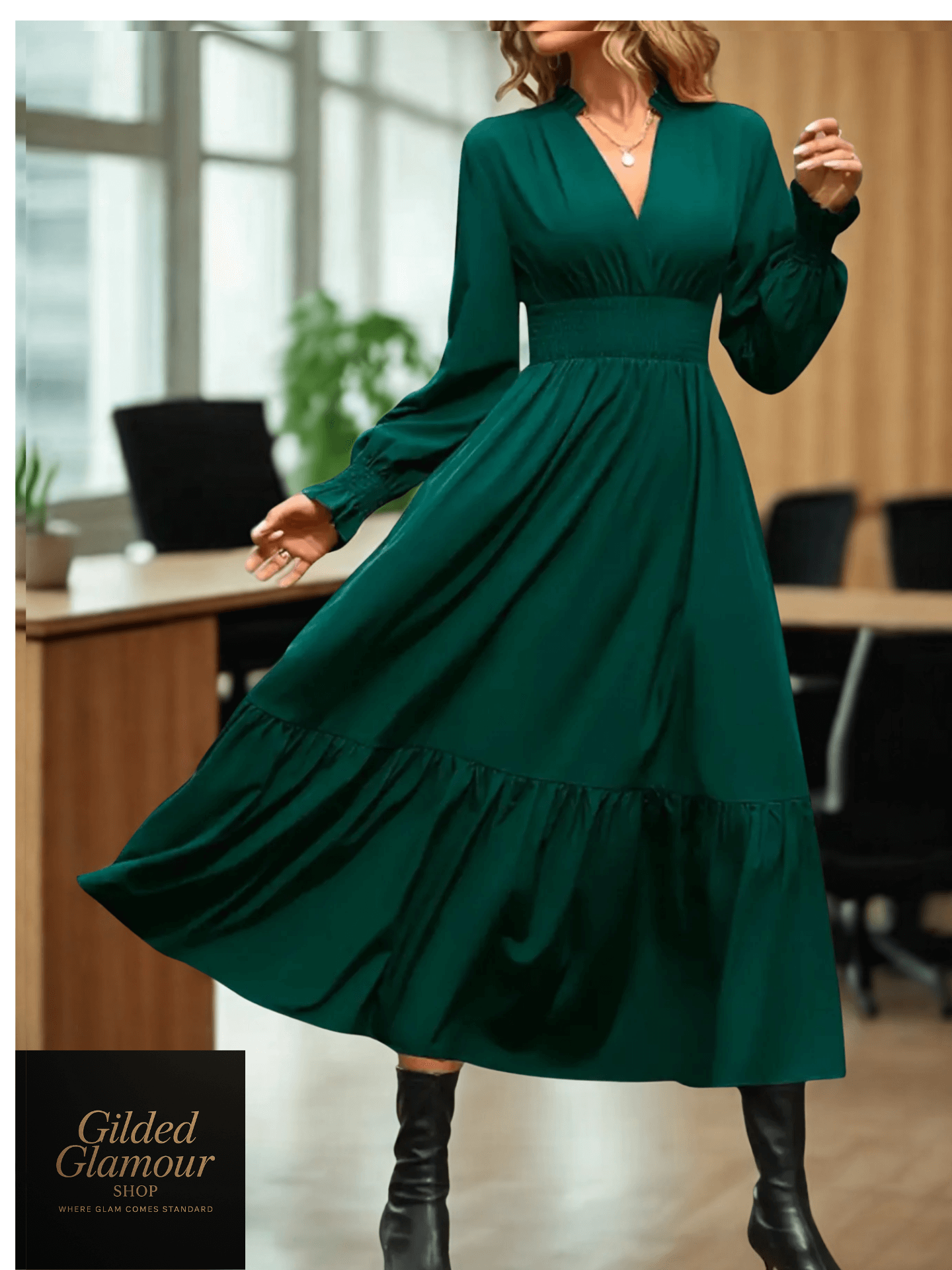 Vestido escalonado de manga larga con muescas
