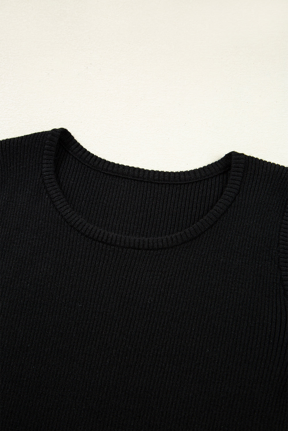 Black Ribbed Knit Cold Shoulder Sweater With Subtle Cutouts