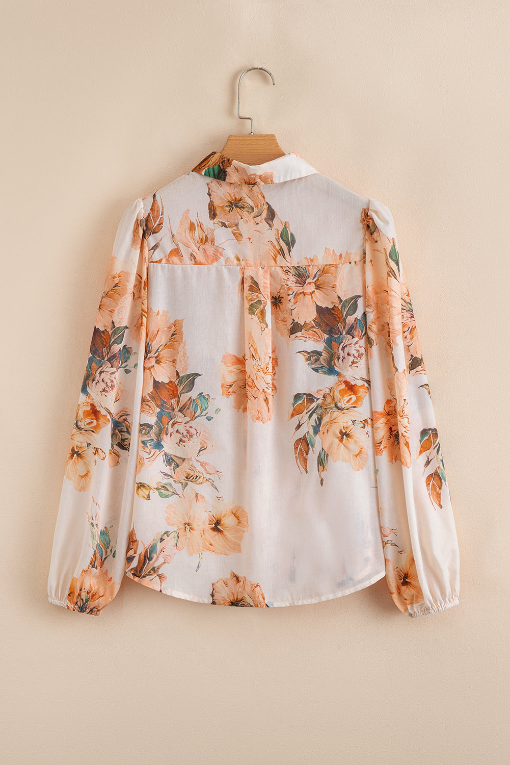 Orange Floral Puff Sleeve Polyester Lightweight Shirt