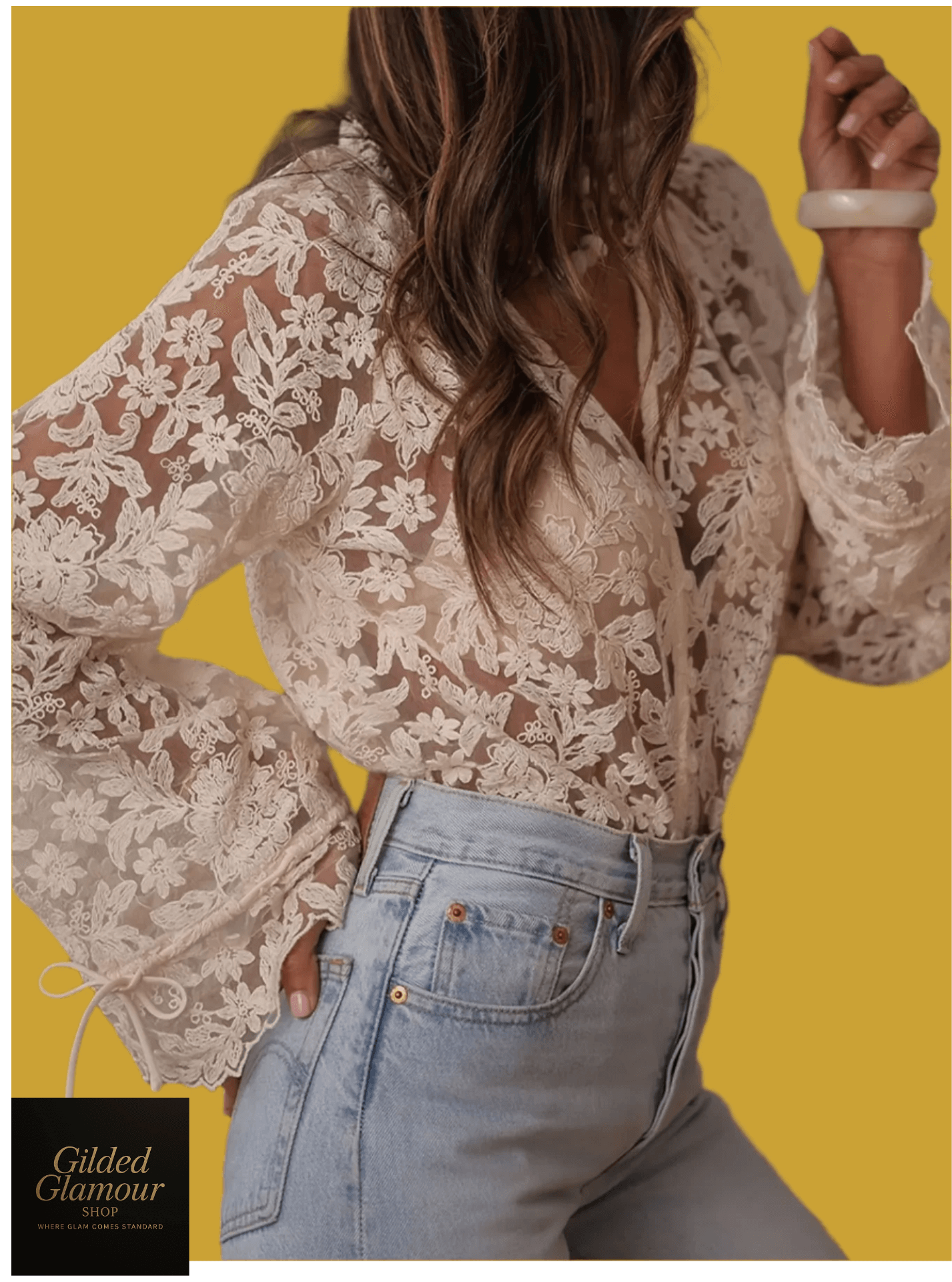 Lace Button Up Long Sleeve Shirt