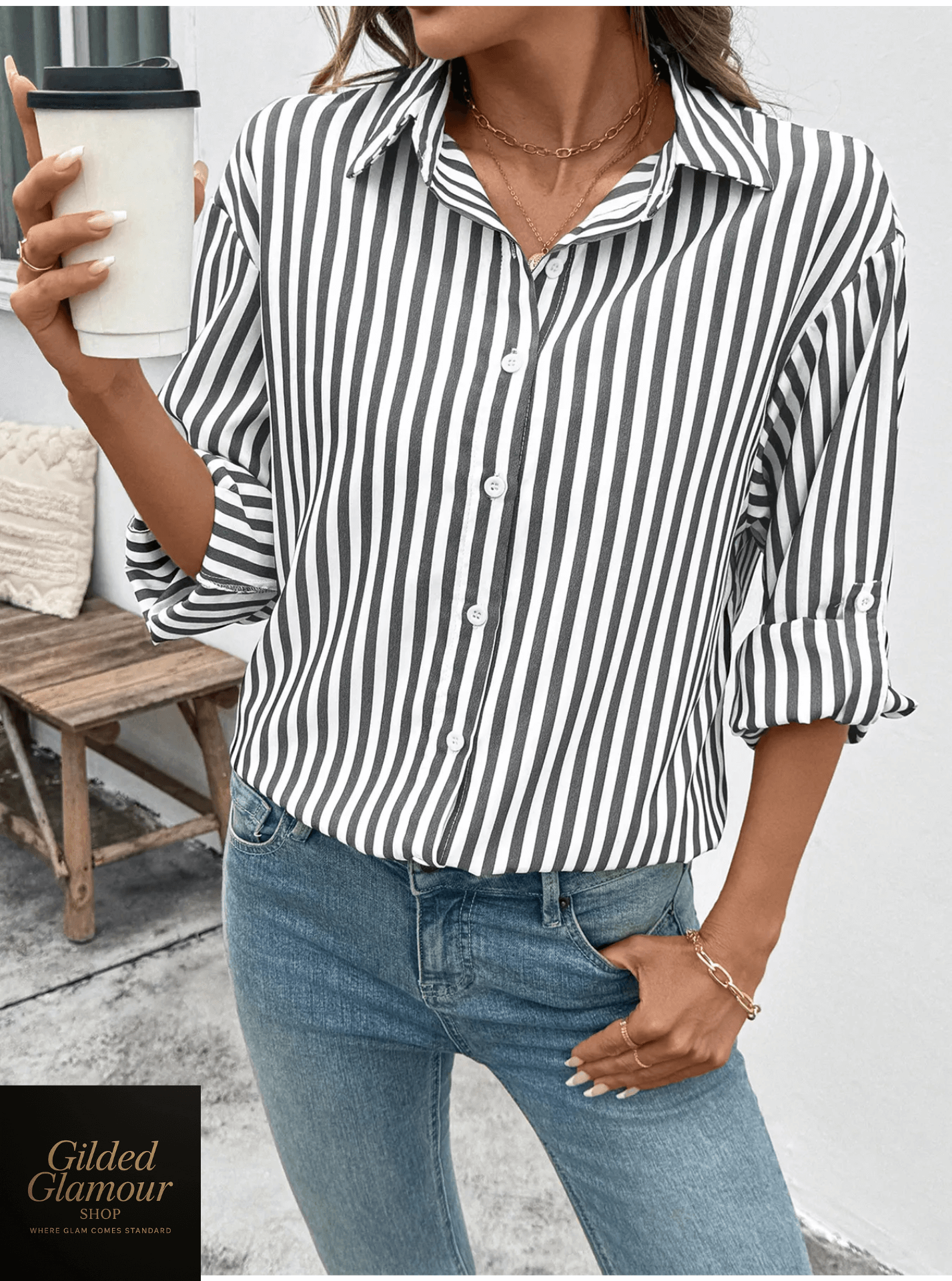 Camisa de botones extragrande a rayas