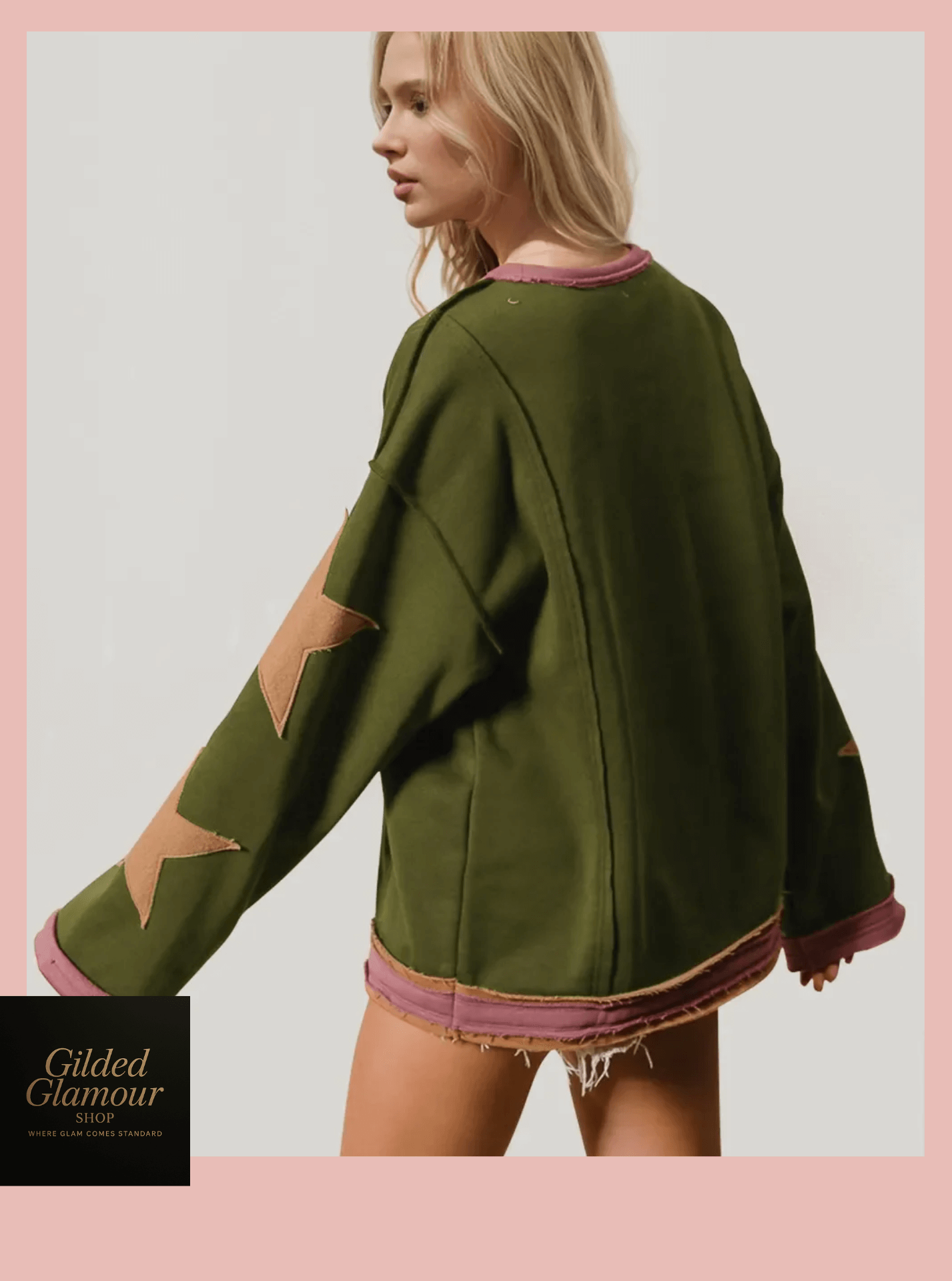 Sudadera acogedora de manga larga con parche de estrella de Double Take