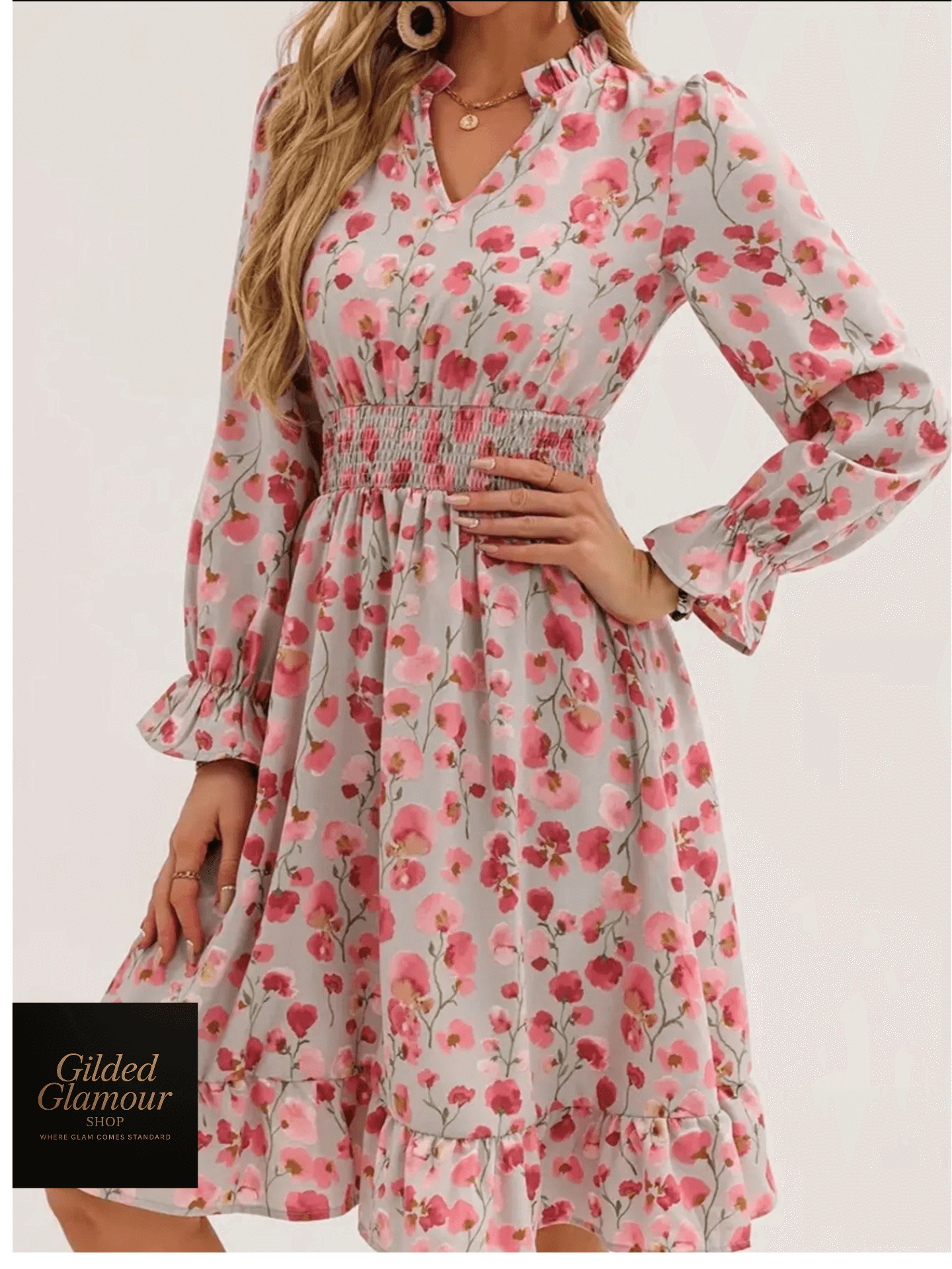 Vestido elegante con estampado floral, mangas con volantes y dobladillo con volantes