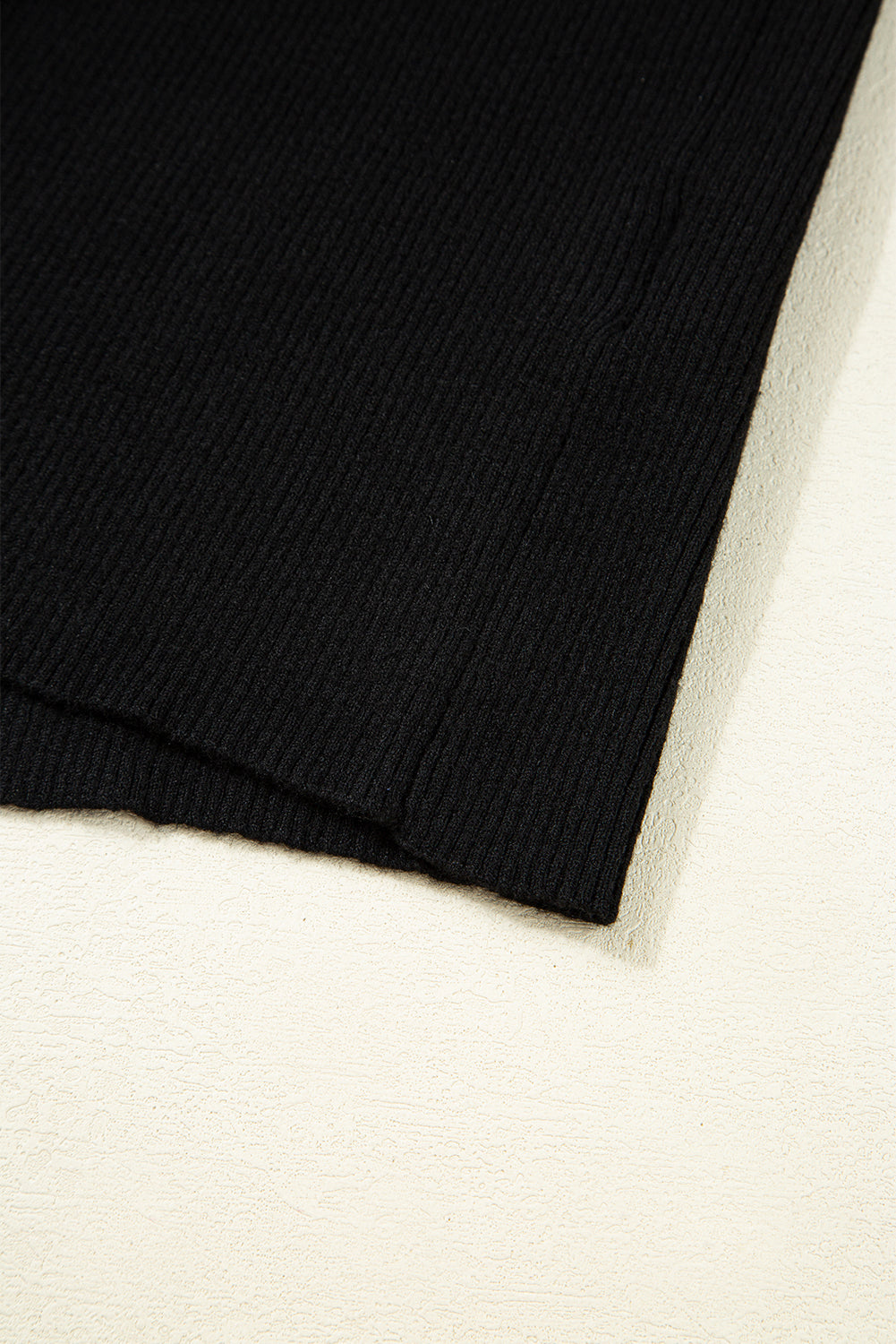 Black Ribbed Knit Cold Shoulder Sweater With Subtle Cutouts