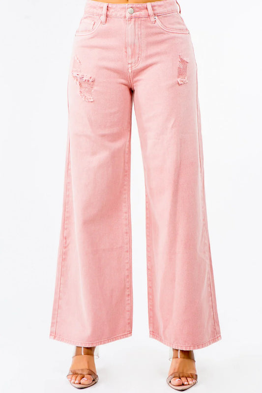 Get ready to slay in these American Bazi High Waist Distressed Wide Leg Jeans! 🖤👖 #FashionGoals #DenimDreams