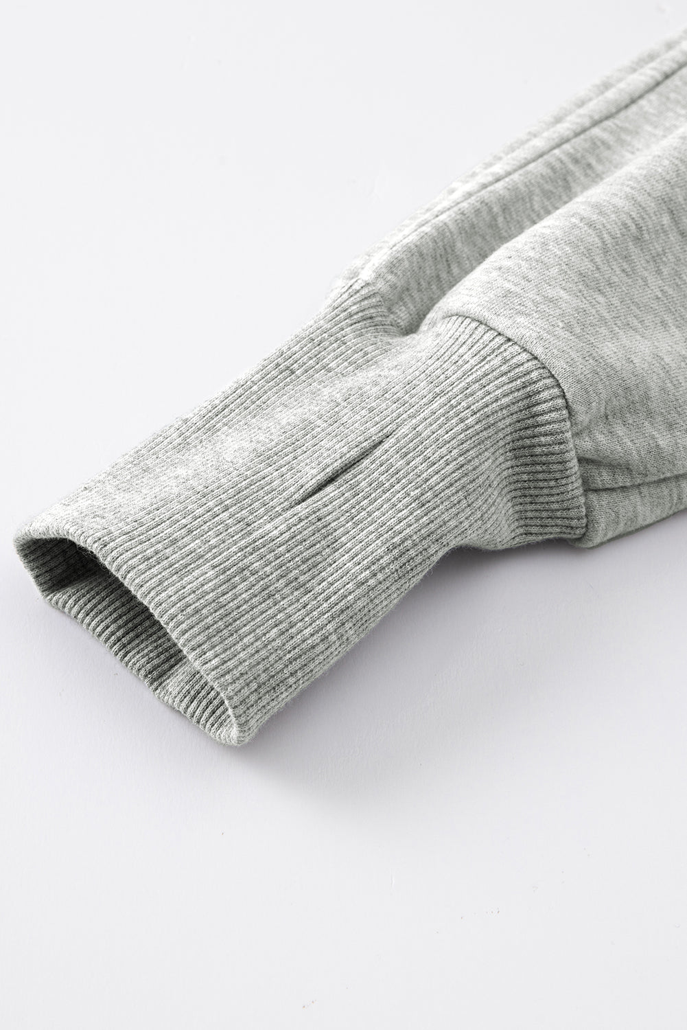 Green Zip Stand Collar Ribbed Thumbhole Sleeve Sweatshirt