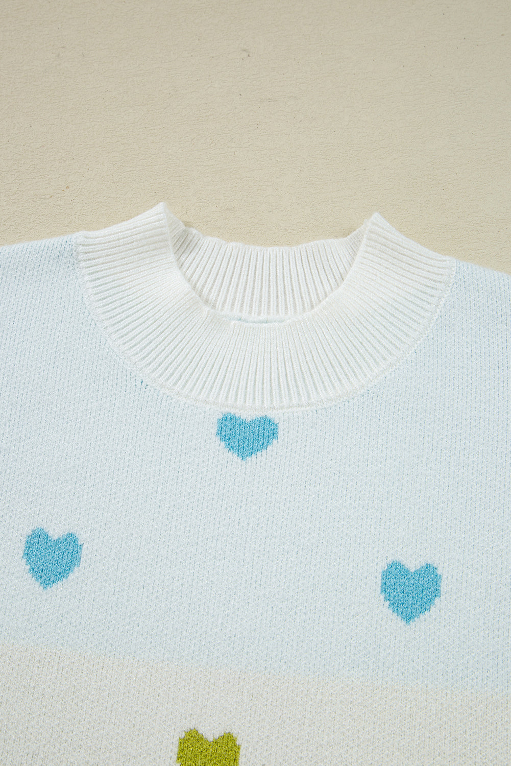 Multicolor Heart Pattern Colorblock High Neck Sweater