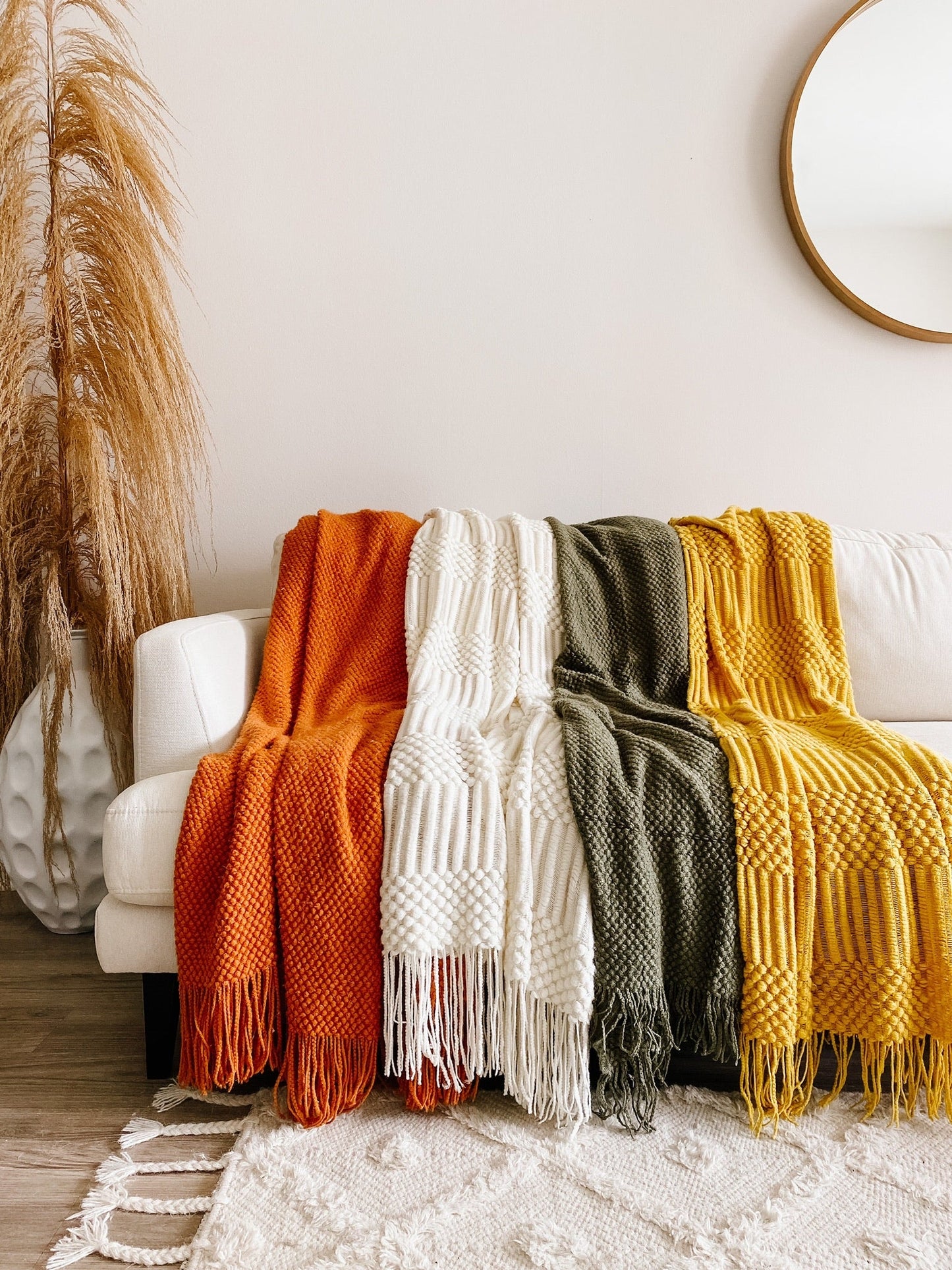 Geneva Burnt Orange Throw Blanket With Delicate Fringe