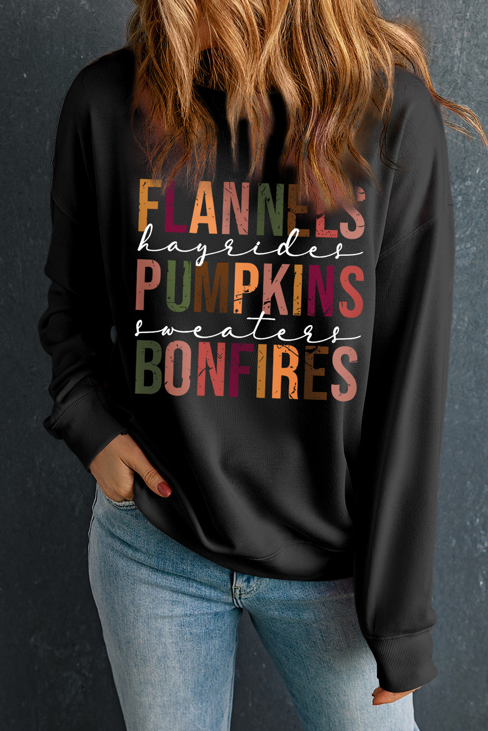 Beige FLANNELS PUMPKINS BONFIRES Graphic Drop Shoulder Sweatshirt