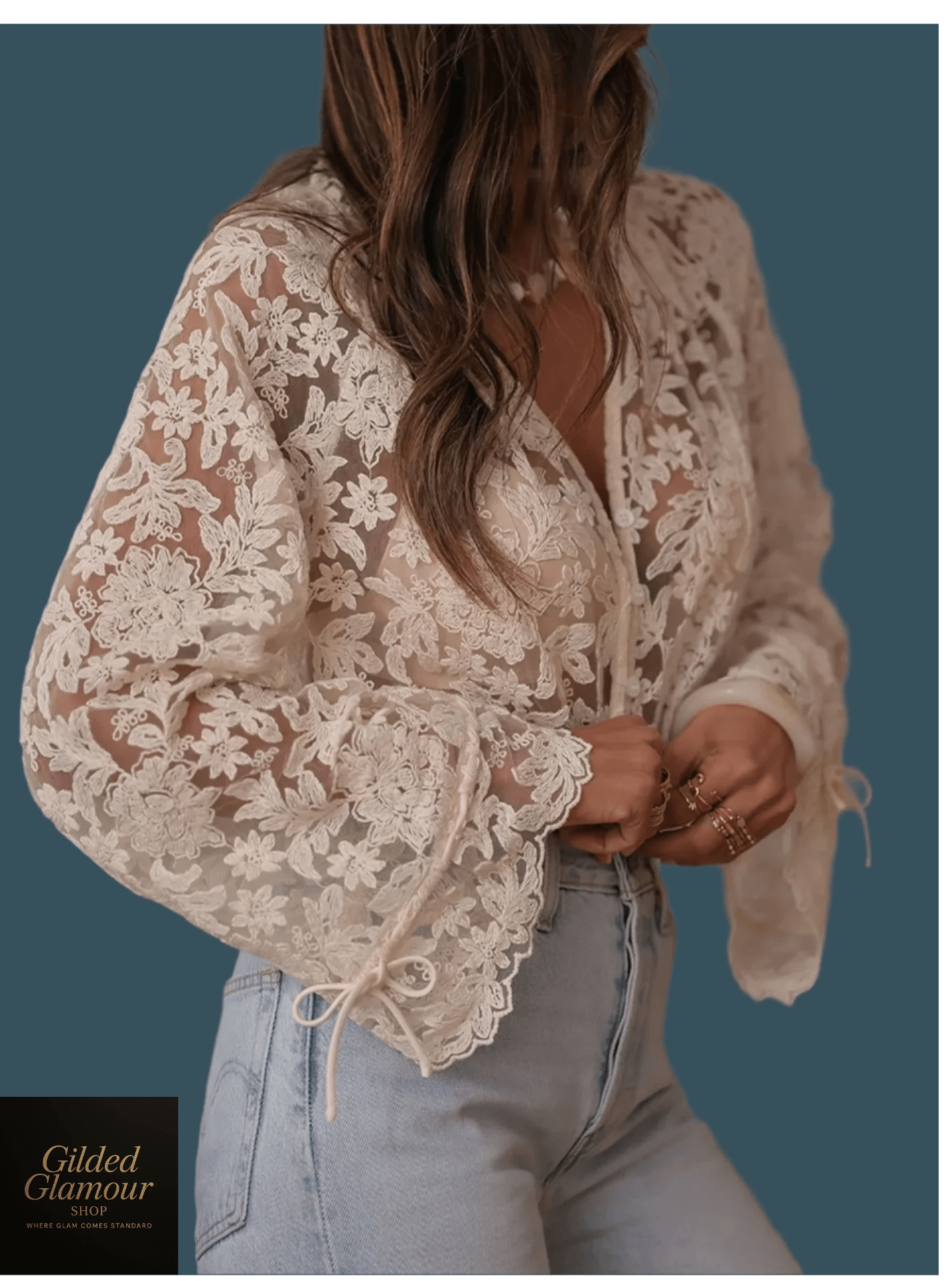 Lace Button Up Long Sleeve Shirt