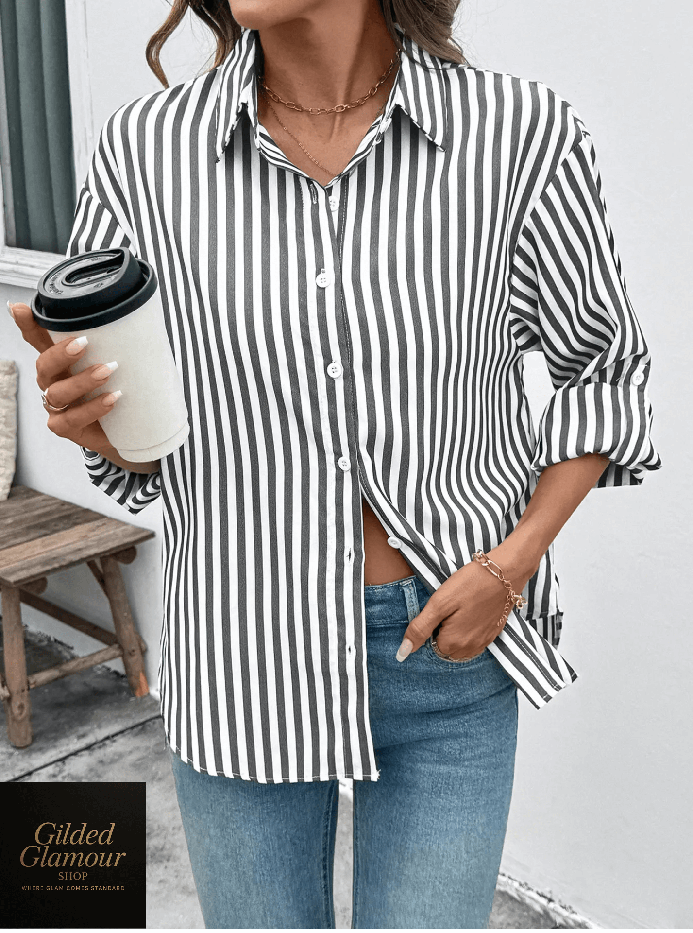 Camisa de botones extragrande a rayas