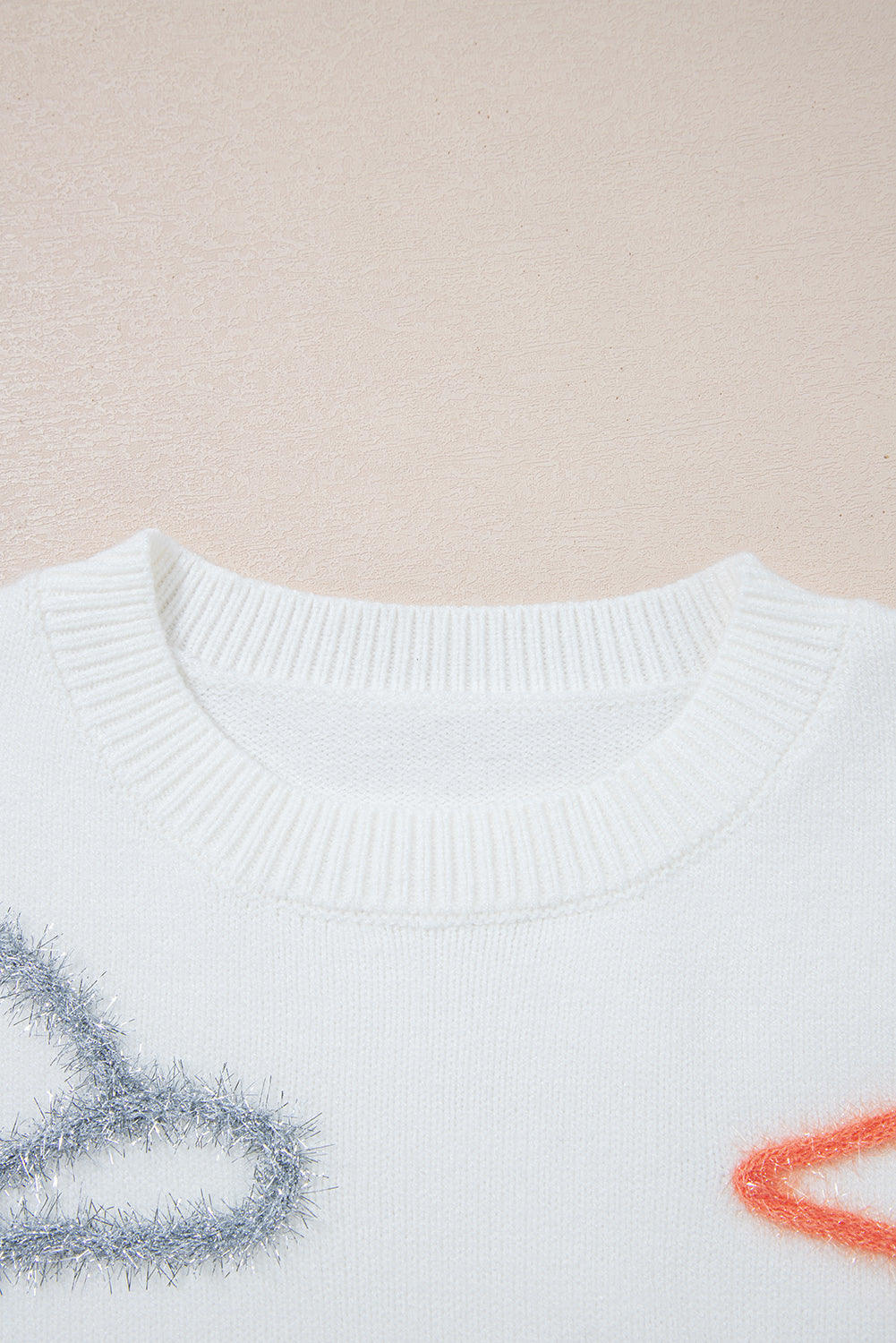 White Tinsel Knit Sweater With Horseshoe Star Pattern