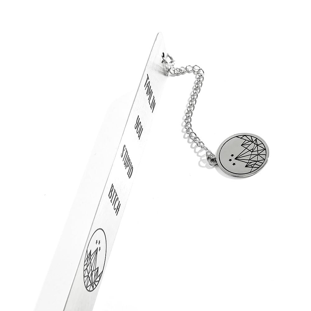 Stainless Steel Acotar Bookmark with Tassel, Acotar Inspirational Creative Moon Mountains Text Book Marks for Reading Women Men Collection, Books Accessories (Silver 1 Side Style 1)