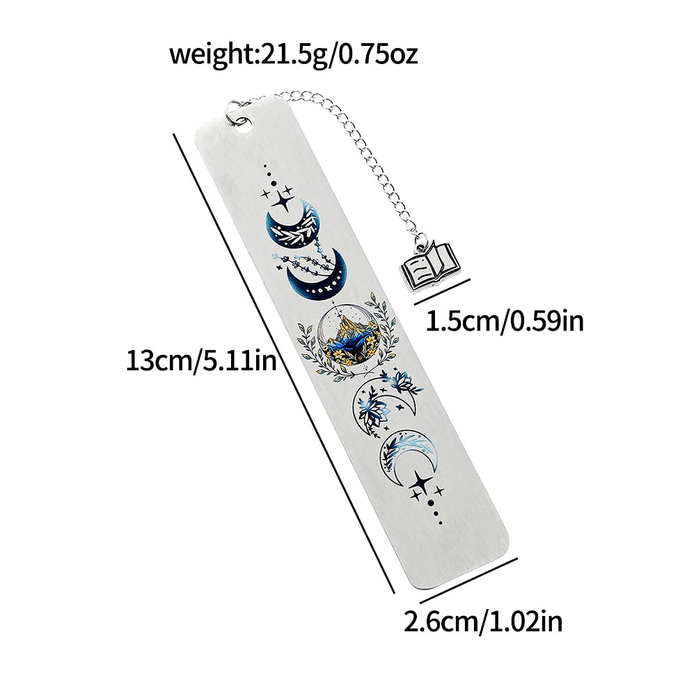 Stainless Steel Acotar Bookmark with Tassel, Acotar Inspirational Creative Moon Mountains Text Book Marks for Reading Women Men Collection, Books Accessories (Silver 1 Side Style 1)