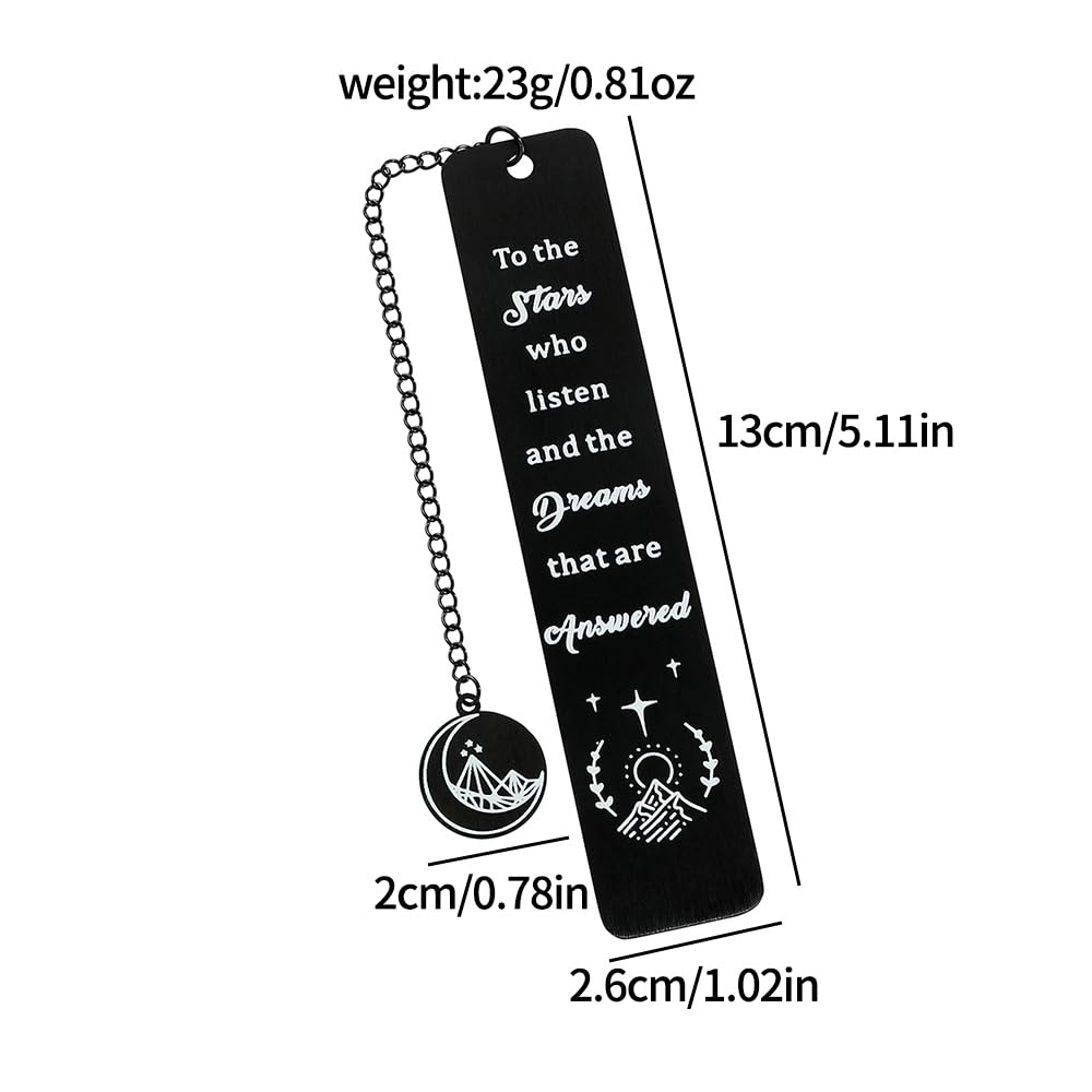Stainless Steel Acotar Bookmark with Tassel, Acotar Inspirational Creative Moon Mountains Text Book Marks for Reading Women Men Collection, Books Accessories (Silver 1 Side Style 1)