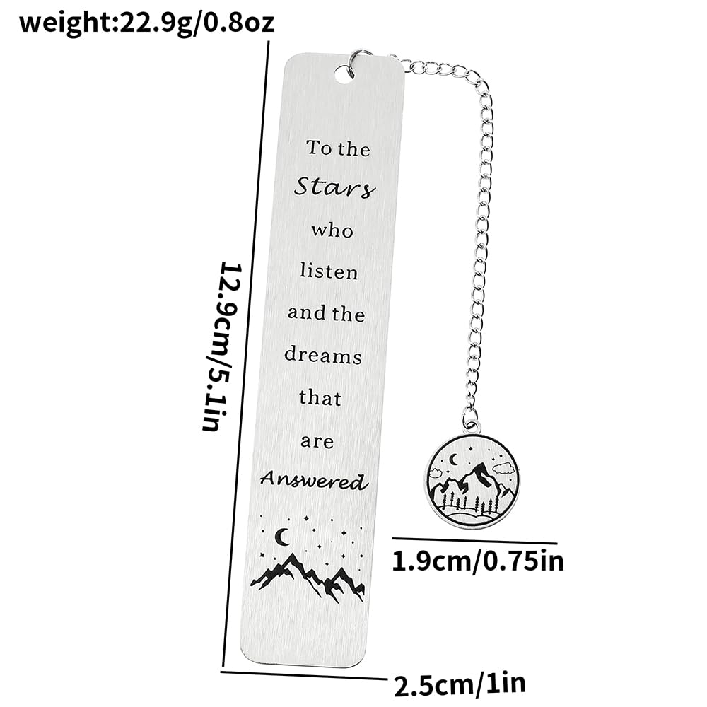 Stainless Steel Acotar Bookmark with Tassel, Acotar Inspirational Creative Moon Mountains Text Book Marks for Reading Women Men Collection, Books Accessories (Silver 1 Side Style 1)