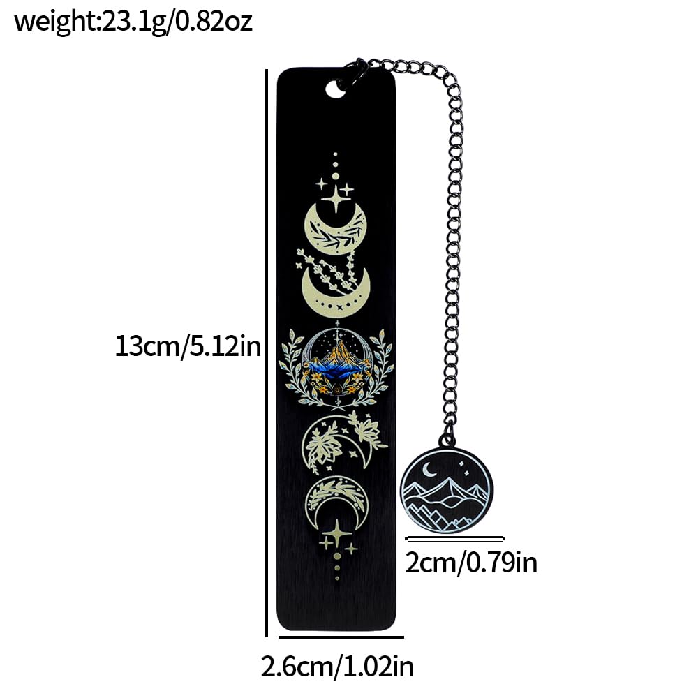 Stainless Steel Acotar Bookmark with Tassel, Acotar Inspirational Creative Moon Mountains Text Book Marks for Reading Women Men Collection, Books Accessories (Silver 1 Side Style 1)