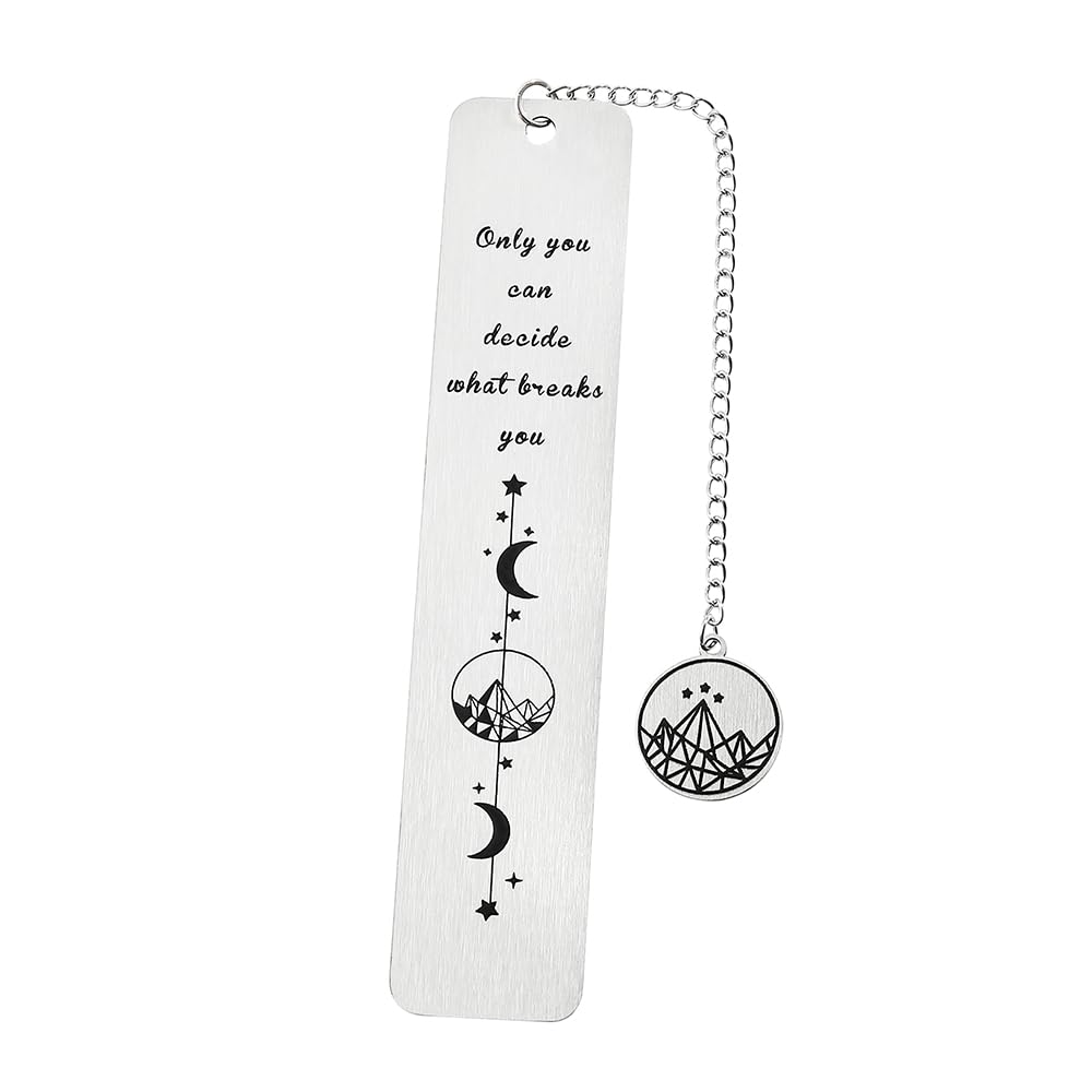 Stainless Steel Acotar Bookmark with Tassel, Acotar Inspirational Creative Moon Mountains Text Book Marks for Reading Women Men Collection, Books Accessories (Silver 1 Side Style 1)