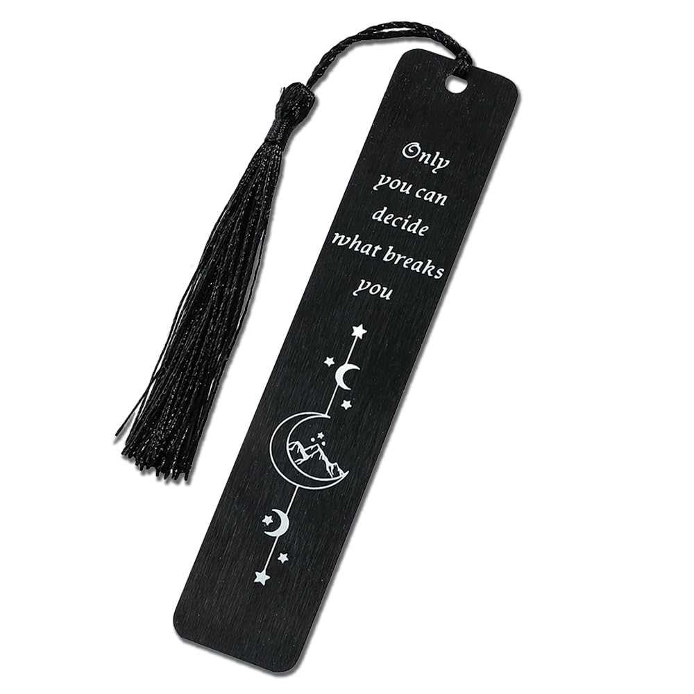 Stainless Steel Acotar Bookmark with Tassel, Acotar Inspirational Creative Moon Mountains Text Book Marks for Reading Women Men Collection, Books Accessories (Silver 1 Side Style 1)