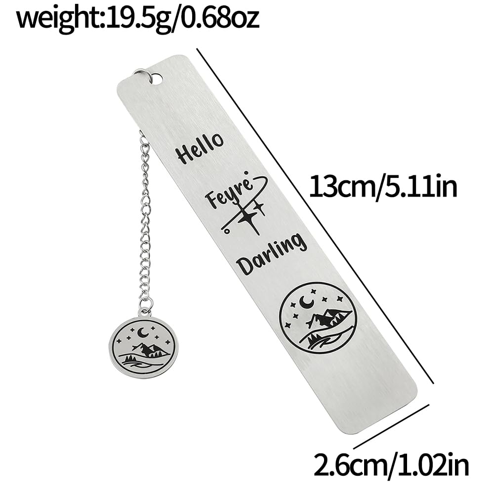 Stainless Steel Acotar Bookmark with Tassel, Acotar Inspirational Creative Moon Mountains Text Book Marks for Reading Women Men Collection, Books Accessories (Silver 1 Side Style 1)