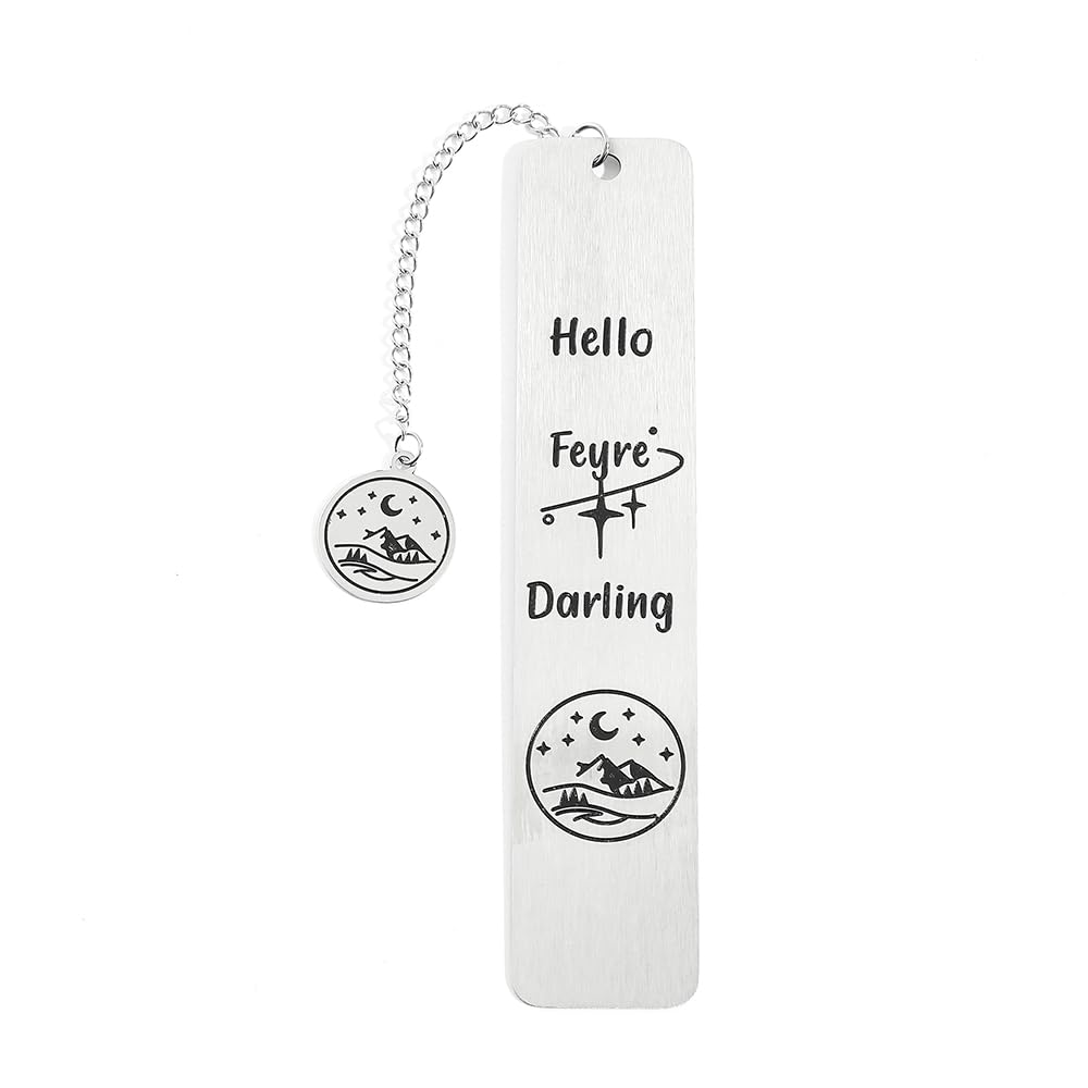 Stainless Steel Acotar Bookmark with Tassel, Acotar Inspirational Creative Moon Mountains Text Book Marks for Reading Women Men Collection, Books Accessories (Silver 1 Side Style 1)
