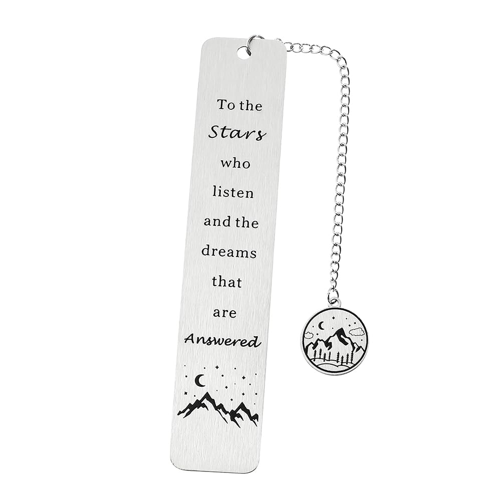 Stainless Steel Acotar Bookmark with Tassel, Acotar Inspirational Creative Moon Mountains Text Book Marks for Reading Women Men Collection, Books Accessories (Silver 1 Side Style 1)