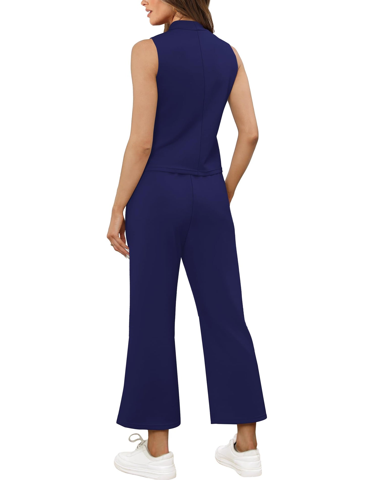SAMPEEL Two Piece Sets for Women Summer Outfits Lounge Sets Mock Neck Tops Wide Leg Crop Pants Vacation Travel Outfits